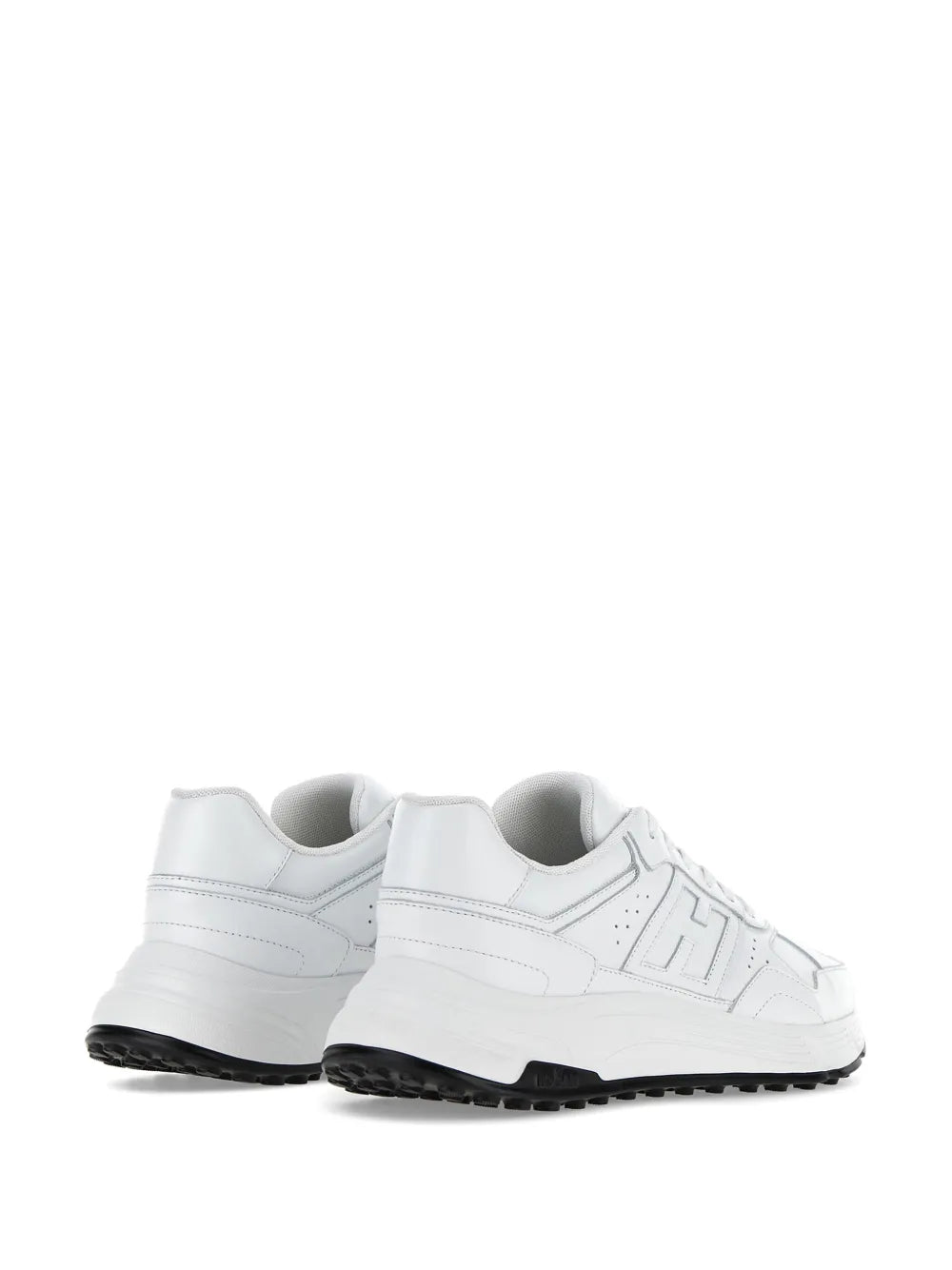 White Hogan Hyperlight sneakers rear view with rubber tread and supportive heel