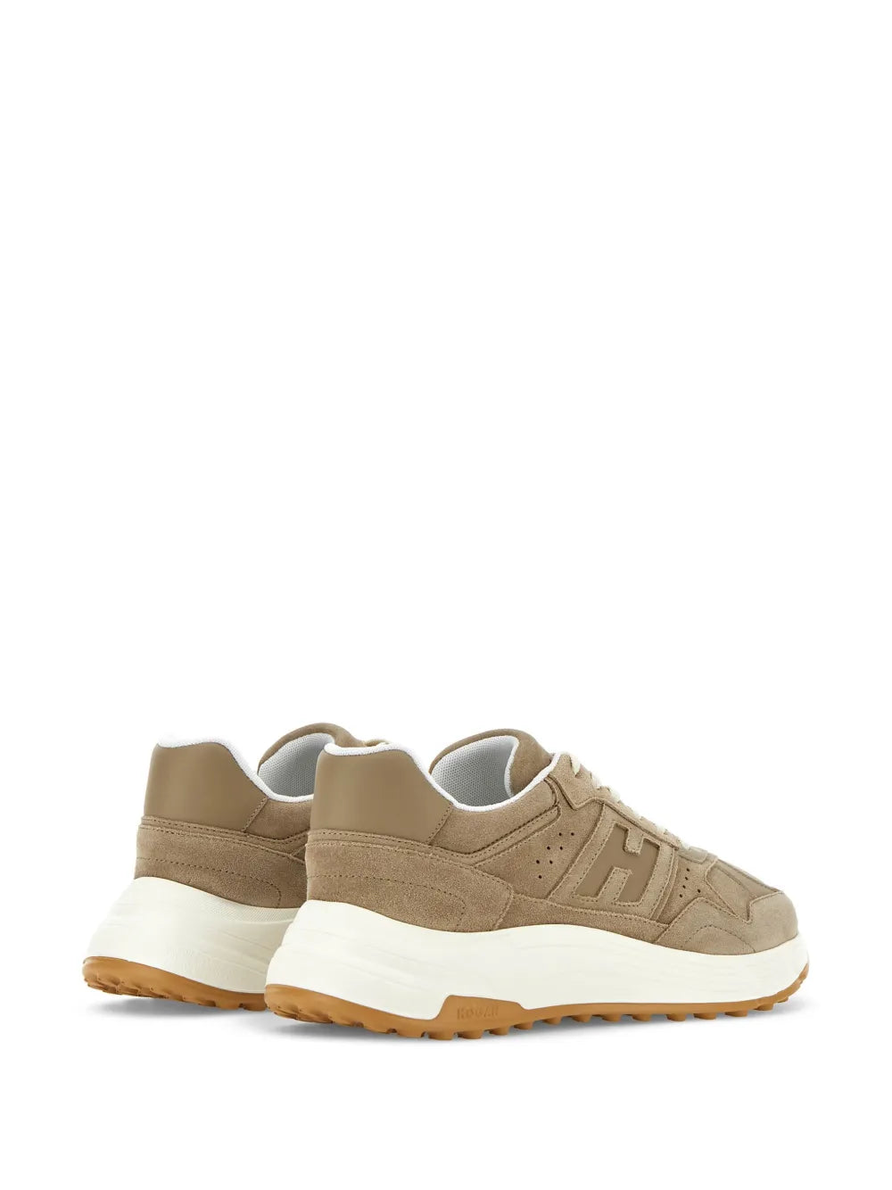 Brown suede sneakers with heel tab and Hogan H logo, white sole