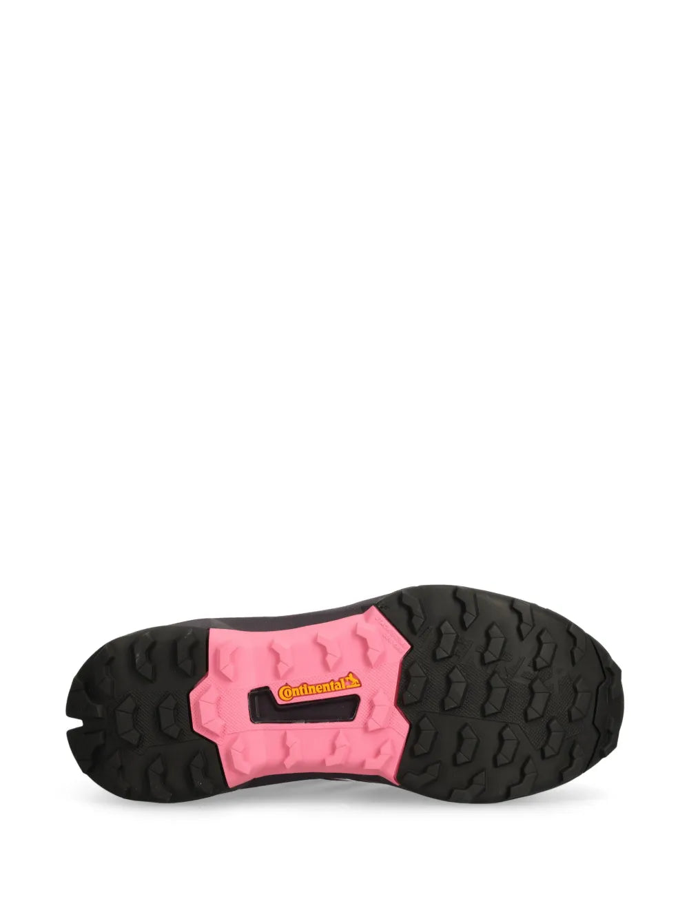 Rubber outsole with deep traction lugs and pink heel section