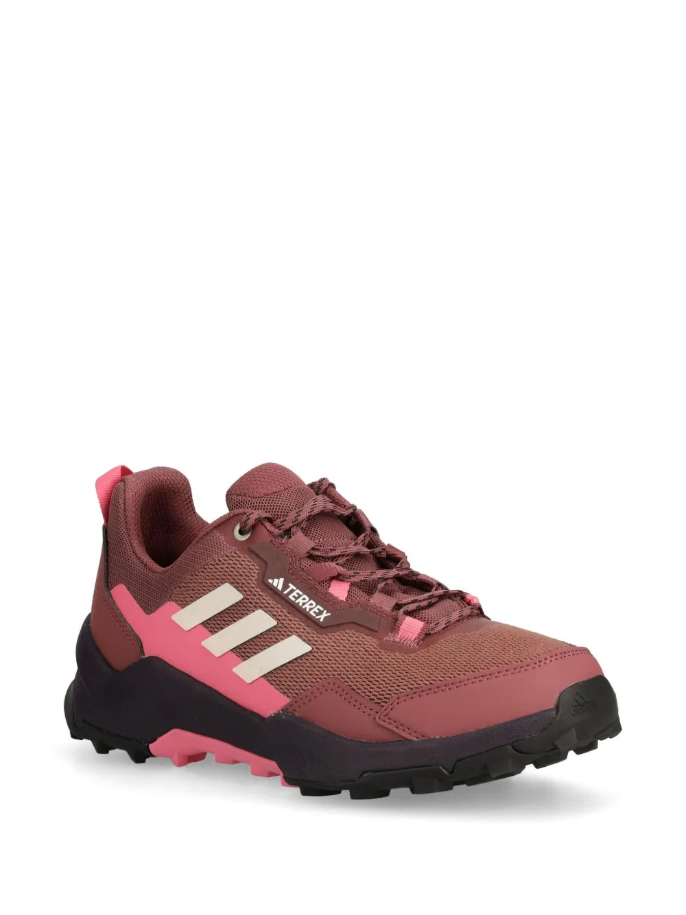 Trail shoes in pink and dark brown with lace-up front and chunky treaded sole
