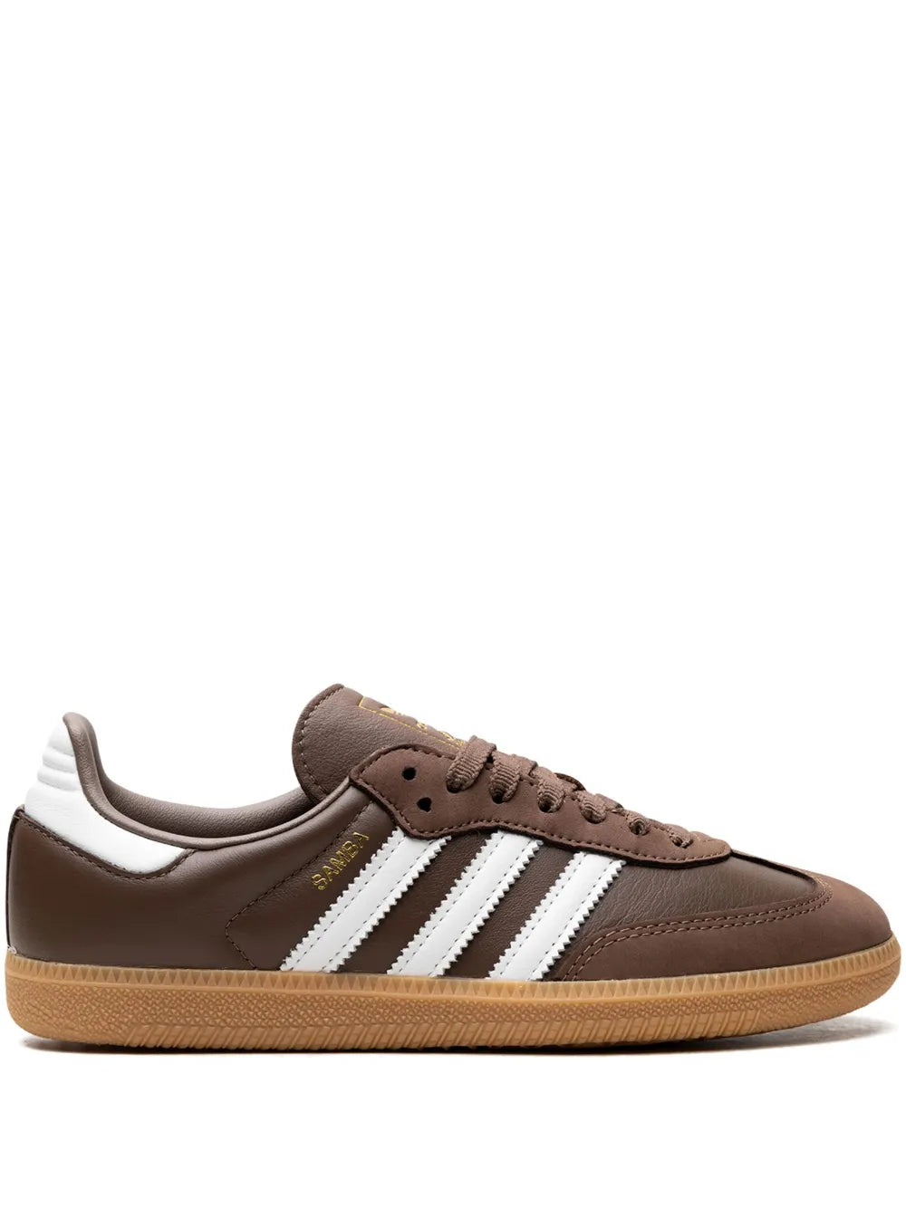 adidas Samba OG sneakers, brown leather with white triple stripes and gum sole