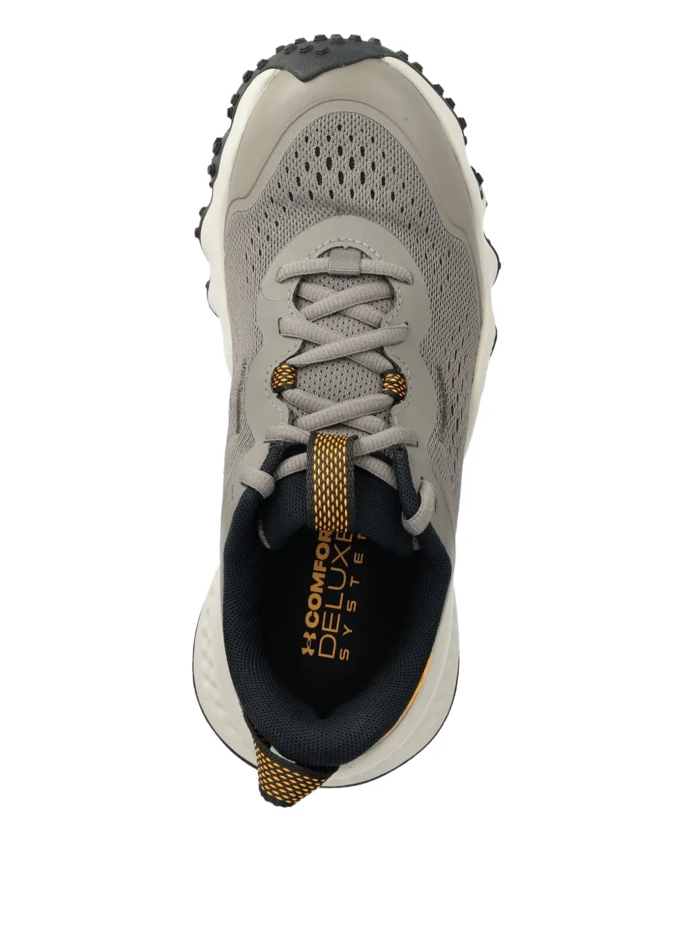 Under Armour trail running shoe, lace-up front with dark tongue lining and toe ventilation