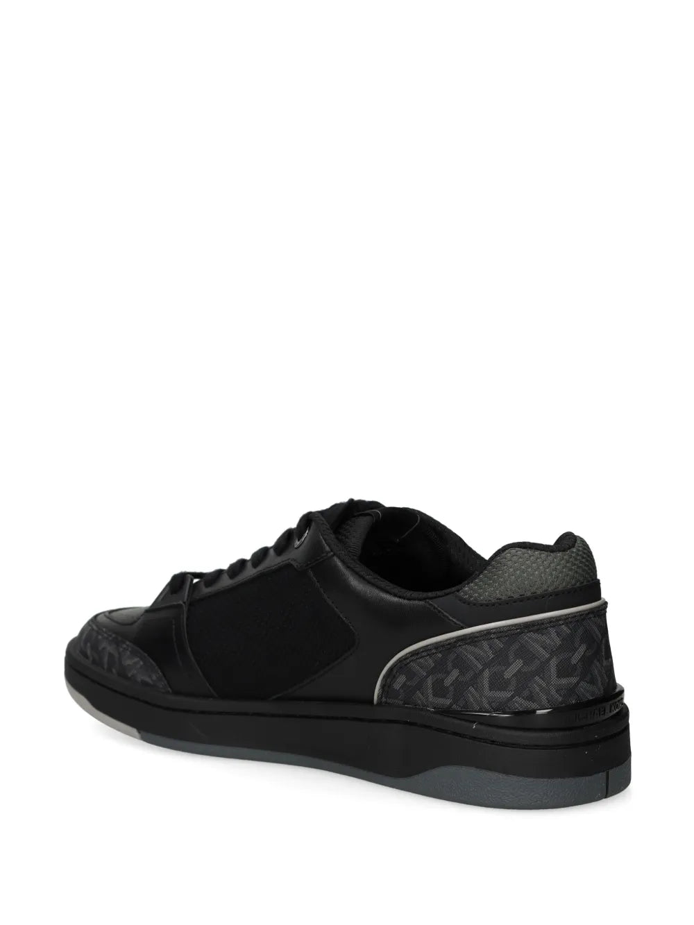 Black low-top lace-up sneakers with logo-print heel and smooth toe cap