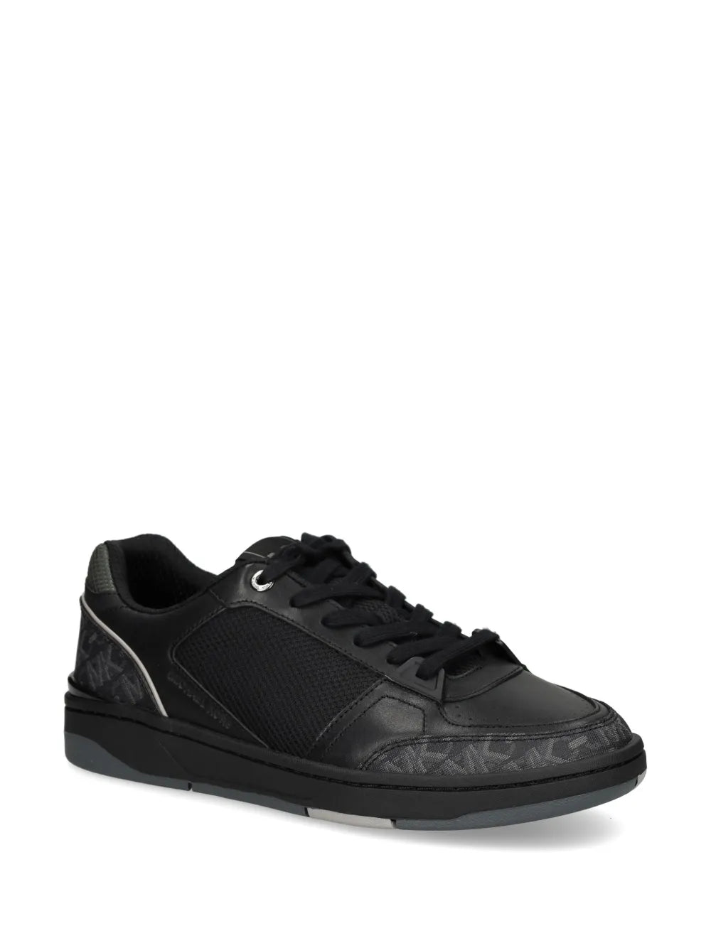 Black low-top lace-up sneakers with logo-print quarter panel and cushioned sole