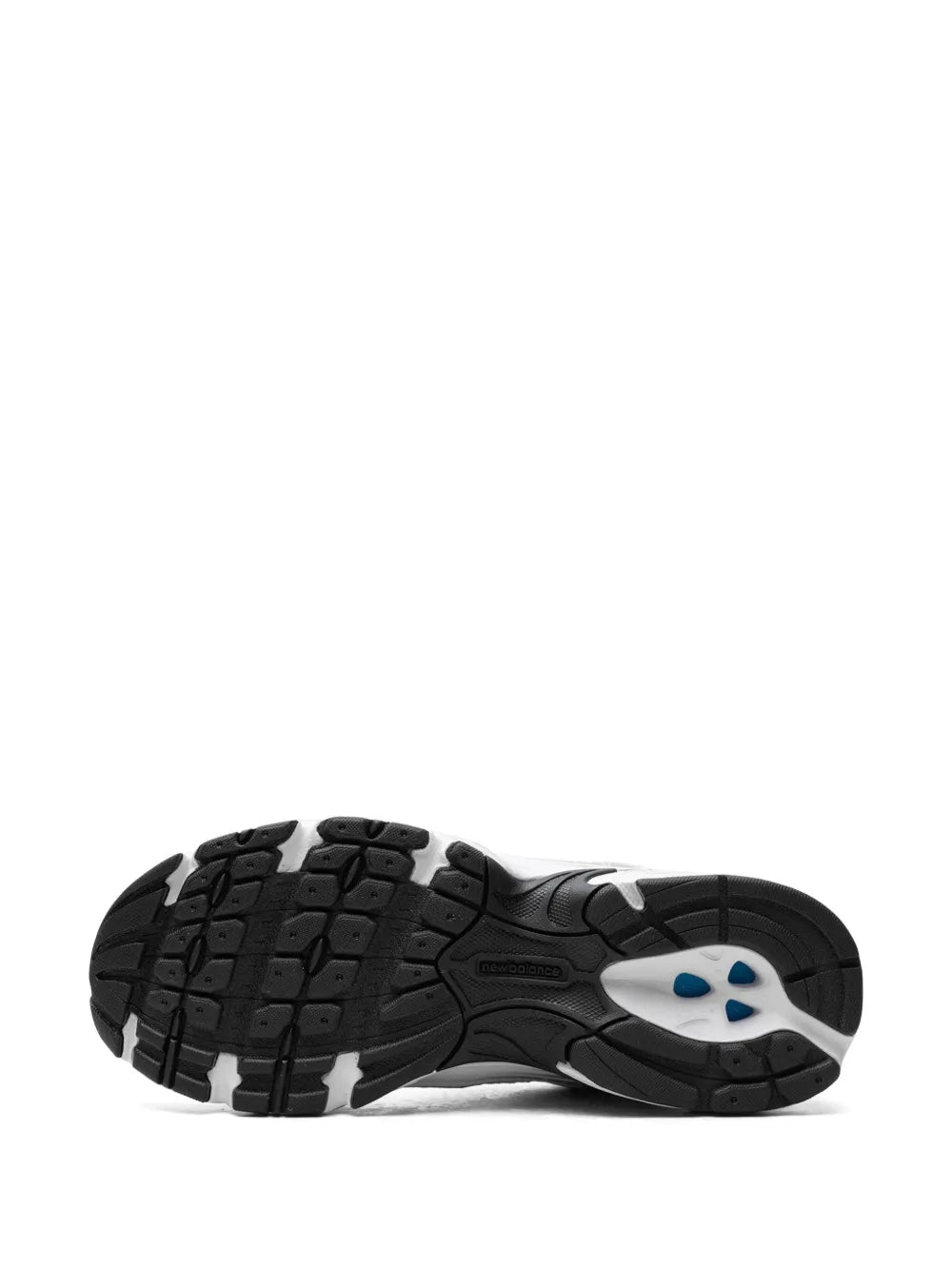 New Balance 530 sneaker outsole, black tread with blue accent