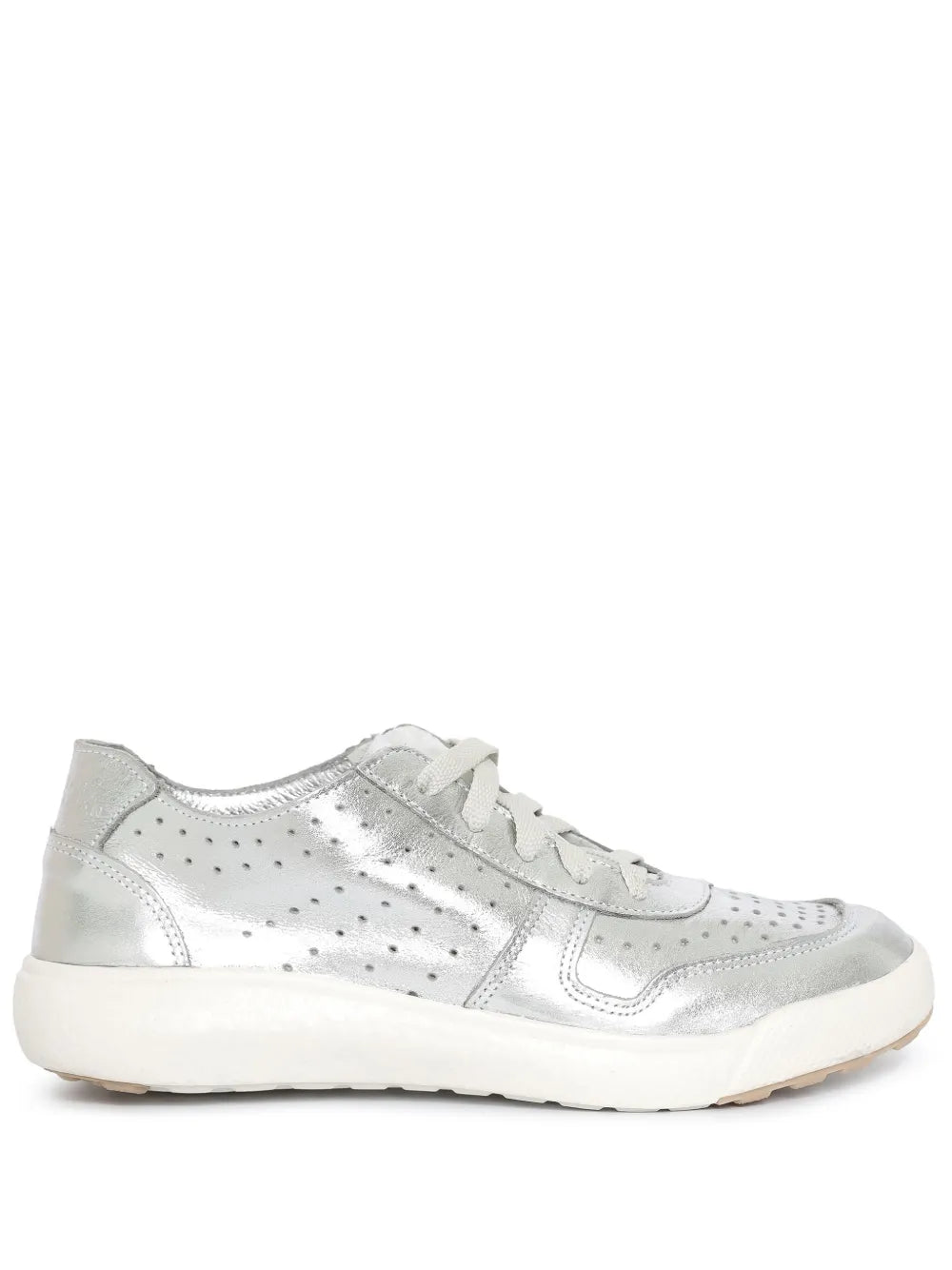 Sarah Chofakian Spotlight metallic silver low-top sneakers, perforated toe and lace-up