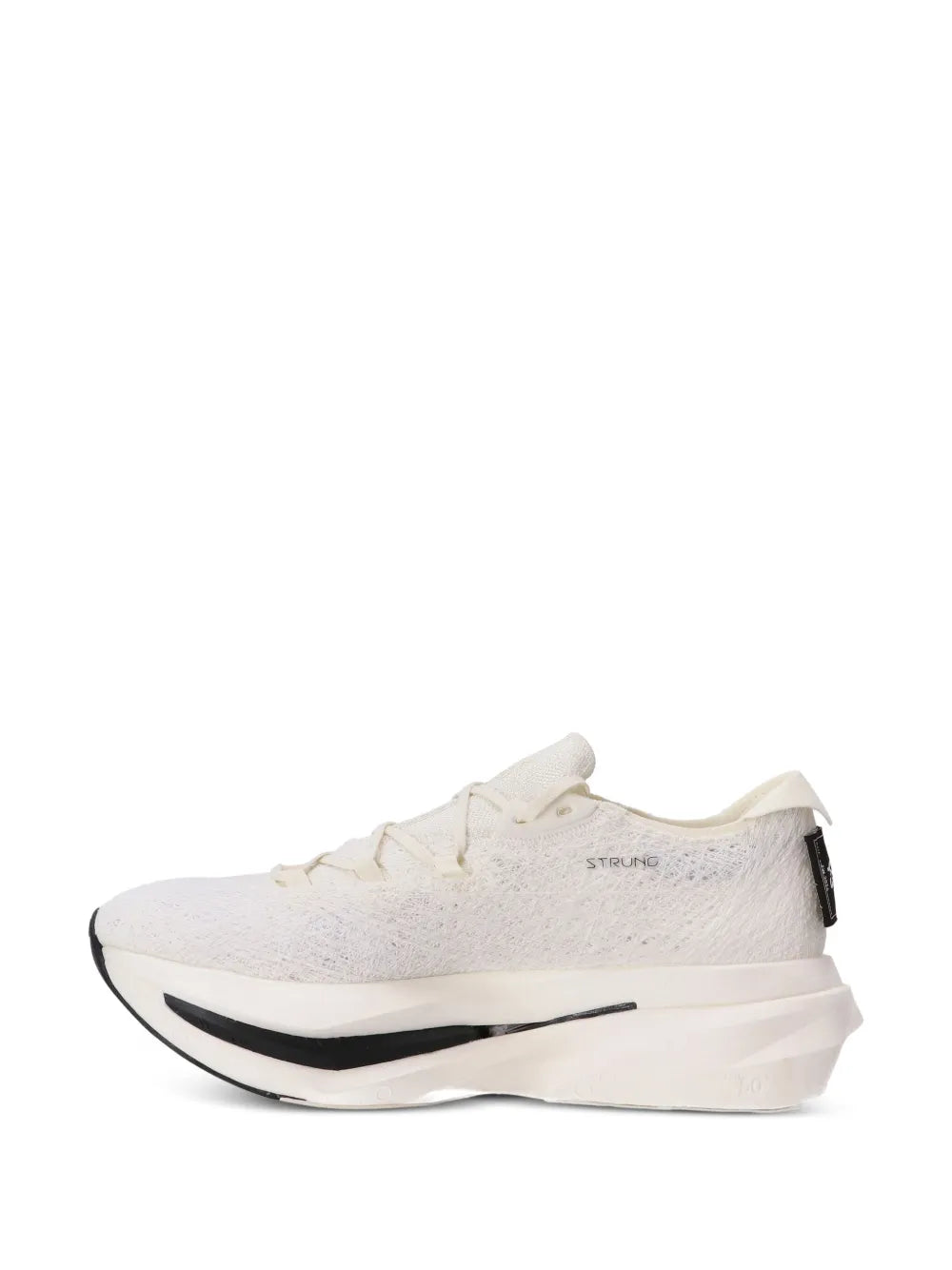 Off-white Strung sneakers with black side accent stripe, lace-up, cushioned sole