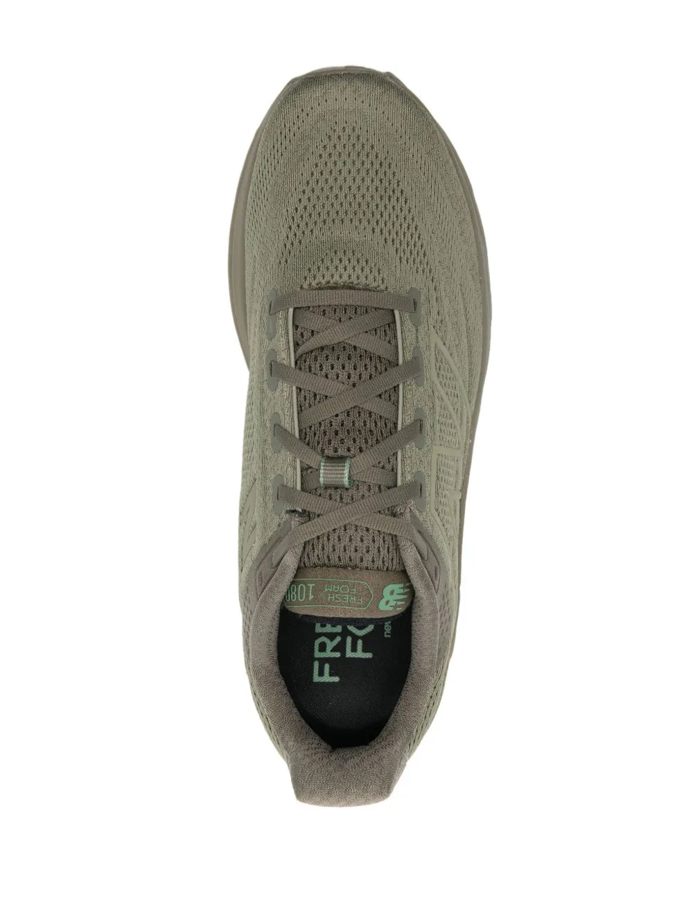 Khaki New Balance utility sneaker tongue and lace-up mesh upper with black interior