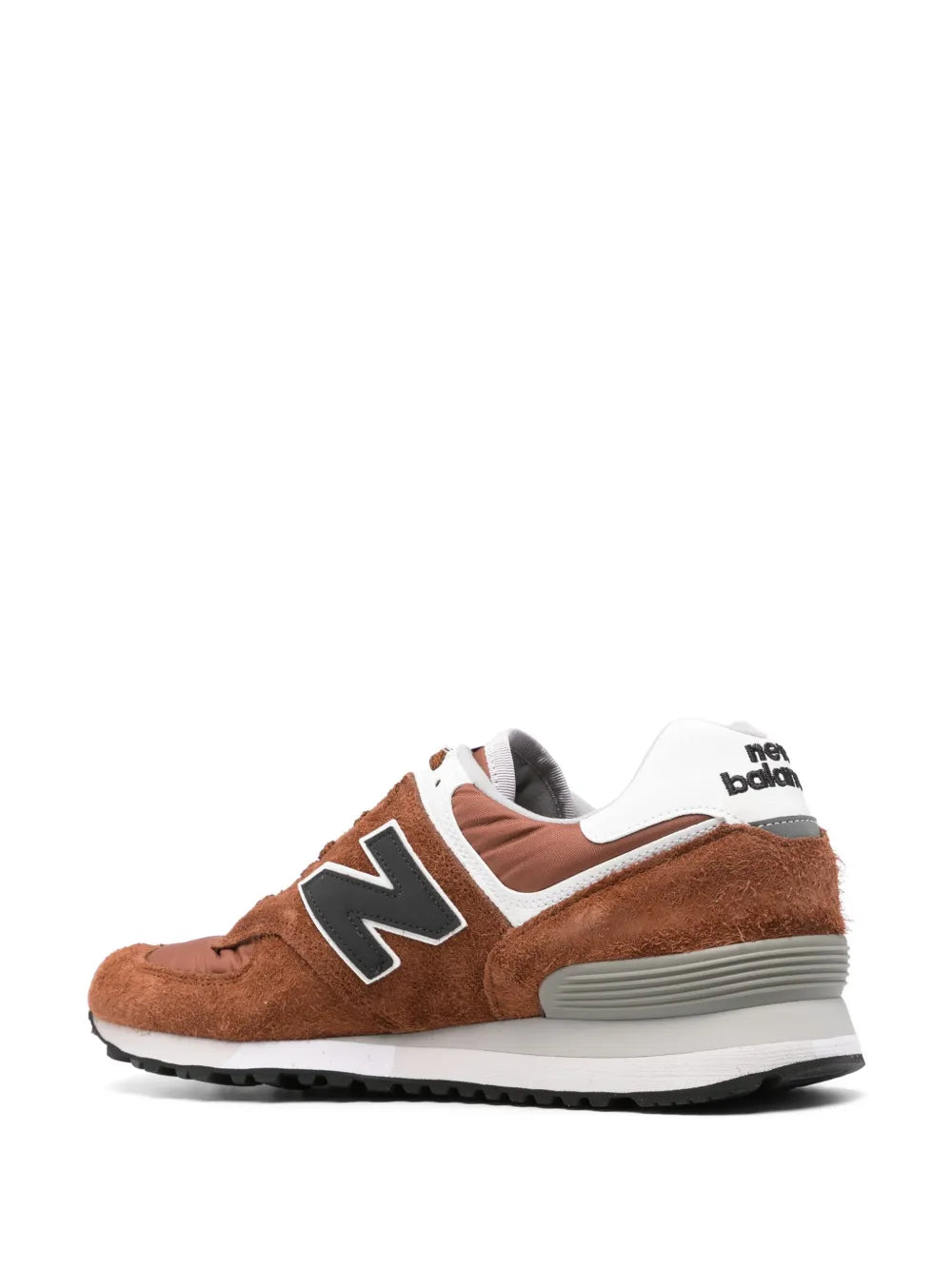 New Balance 576 sneakers, brown suede with white midsole and heel branding