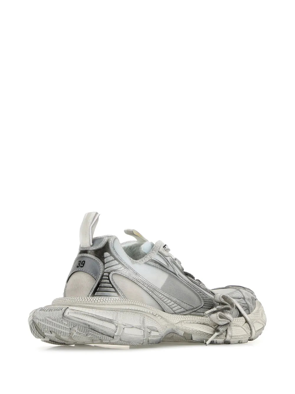 Balenciaga 3XL lace-up sneakers in light gray; size tag 39 on heel, chunky sole