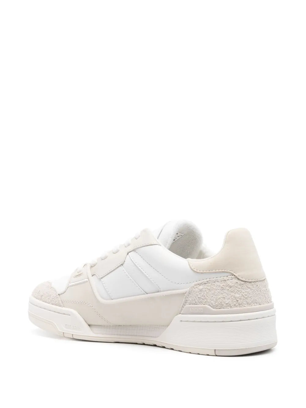 Beige and white lace-up low-top sneakers with contrasting side panel