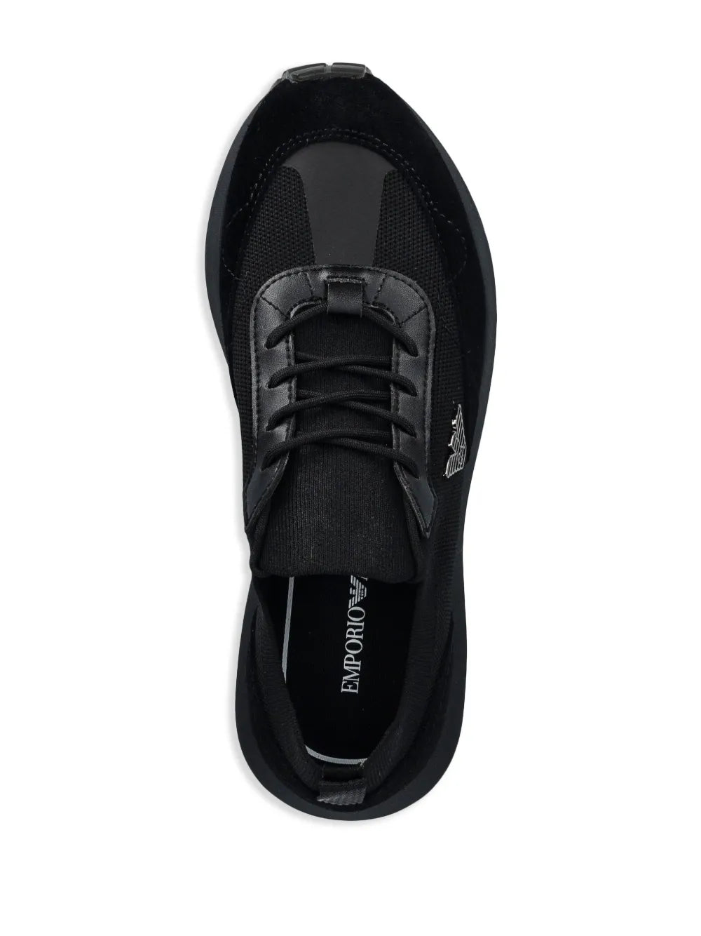 Black lace-up sneakers with padded collar and Emporio Armani logo on insole