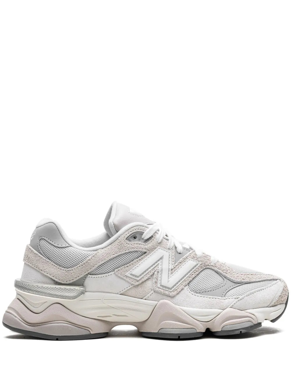 New Balance 9060 grey lace-up sneakers with chunky sole and N logo