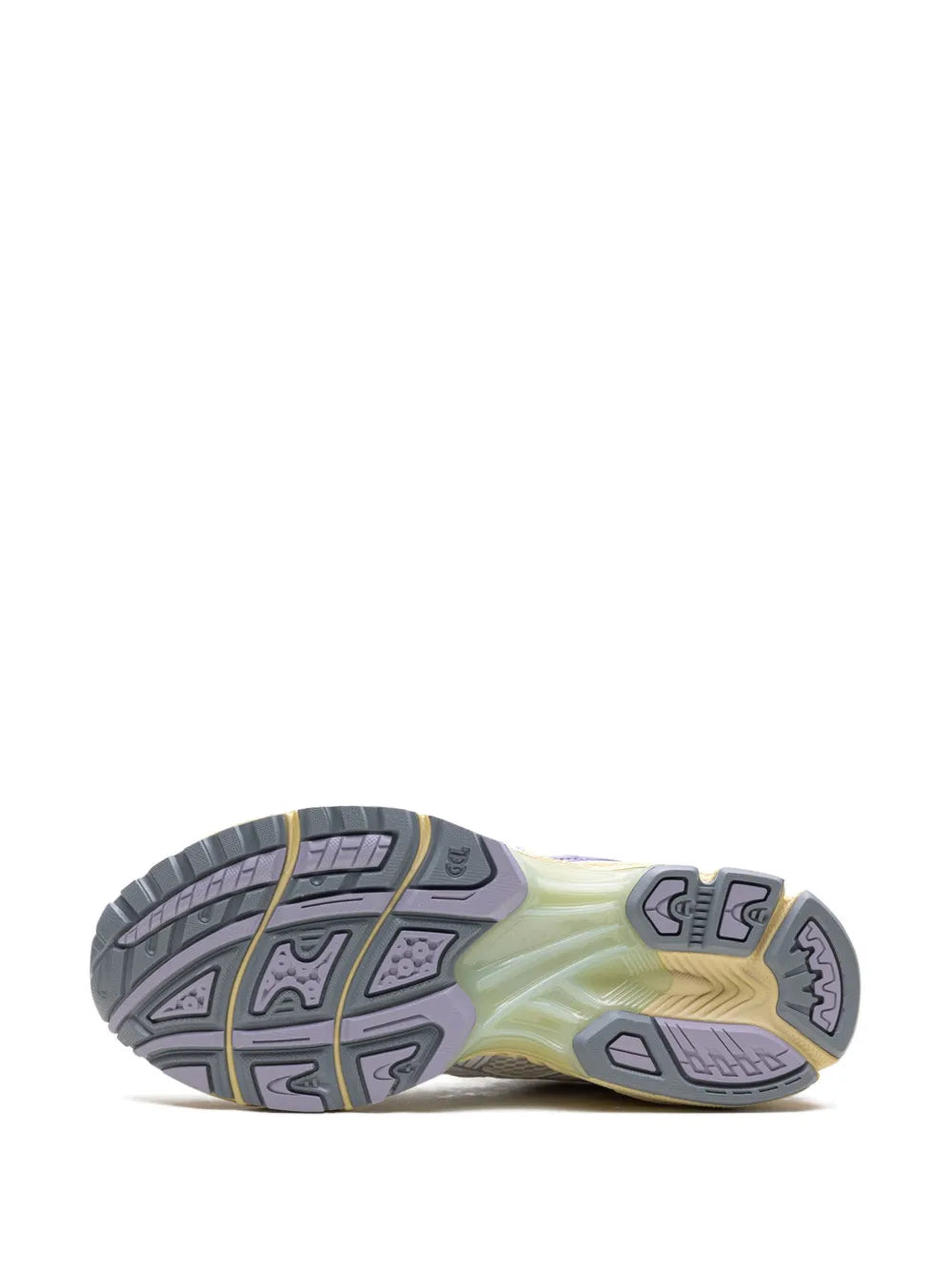 Light purple running sneaker outsole with patterned traction tread