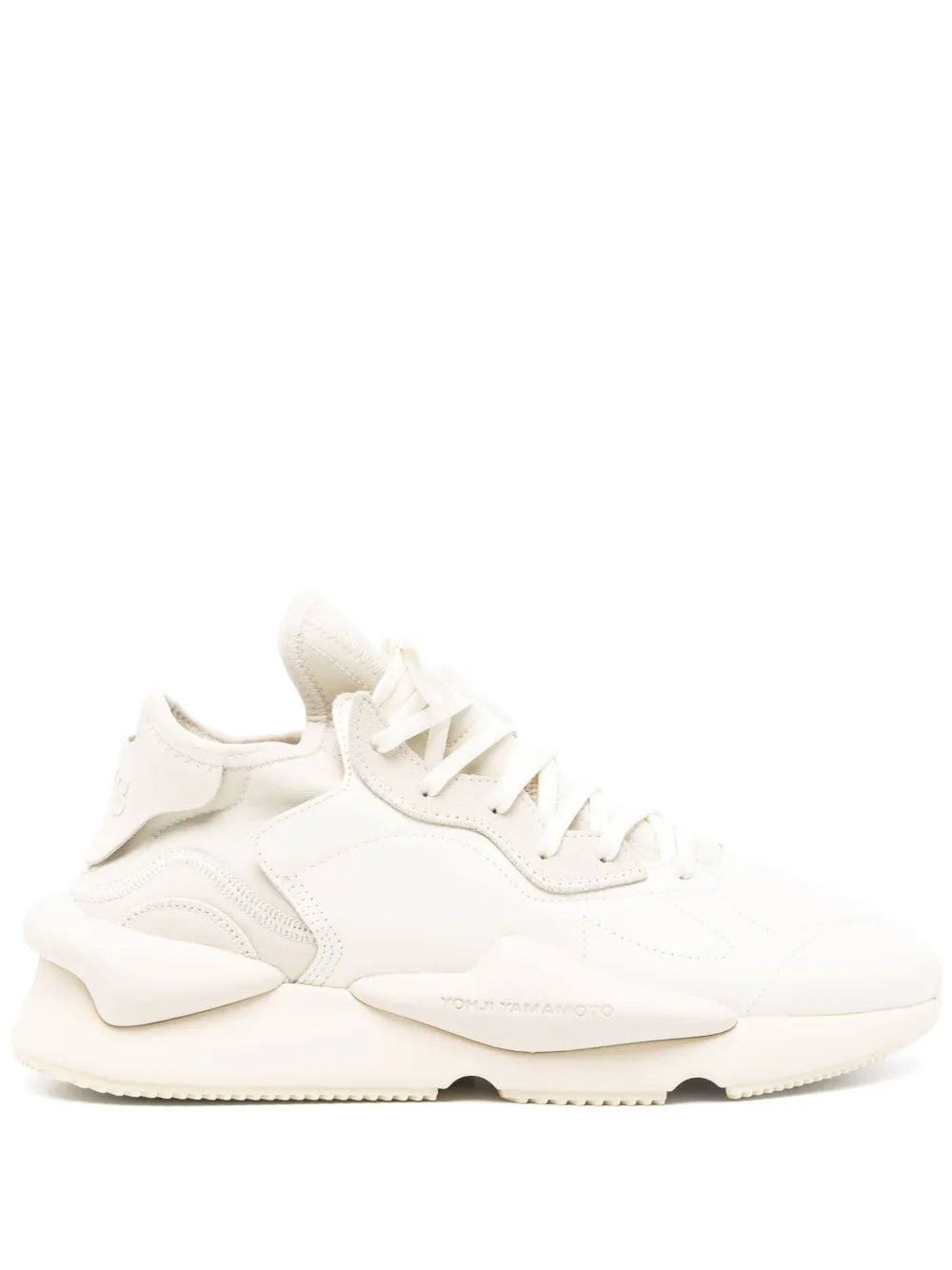 White lace-up chunky sneaker with padded collar and layered sole