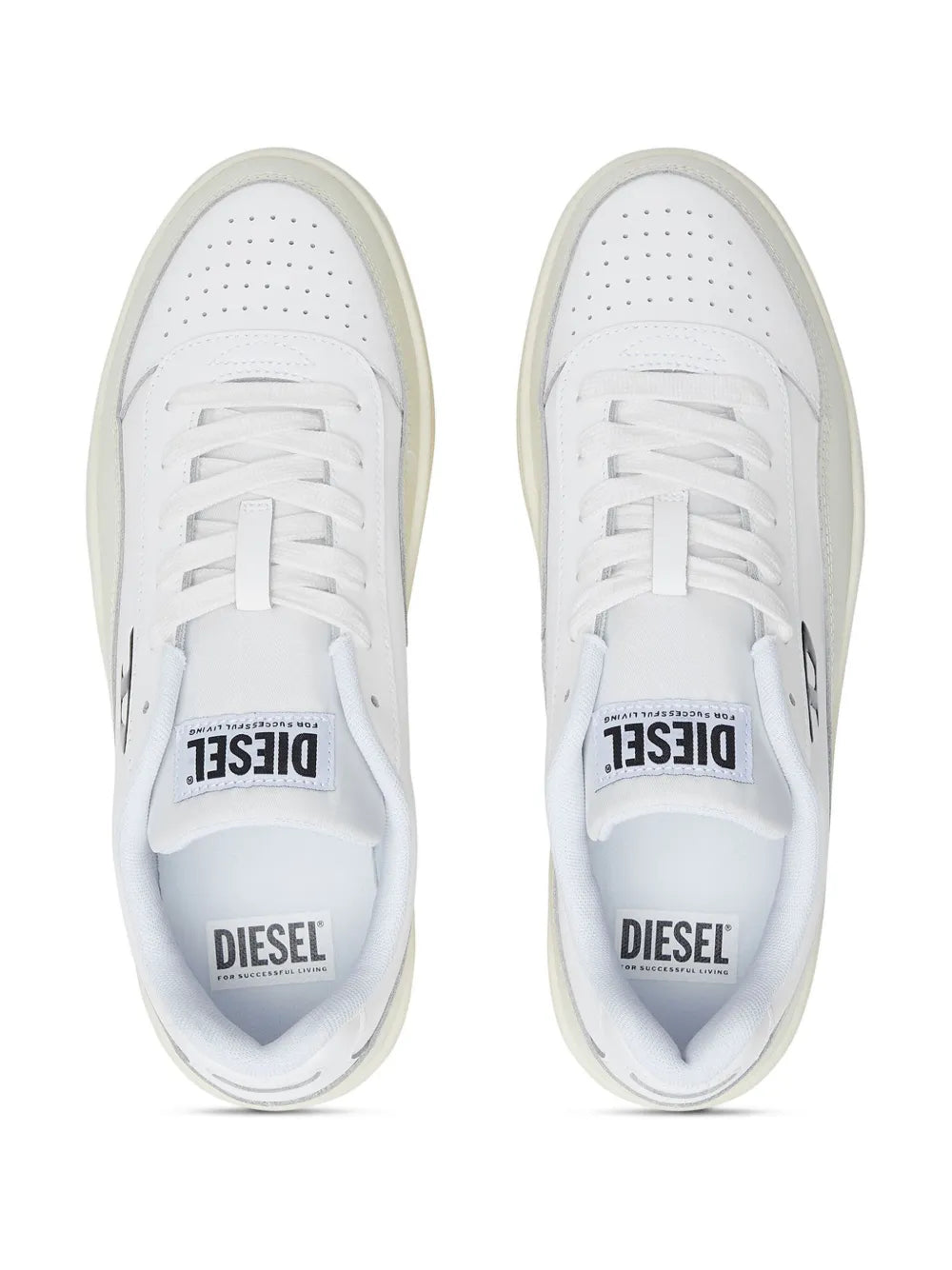Diesel white sneakers with lace-up front and 'DIESEL' tongue label