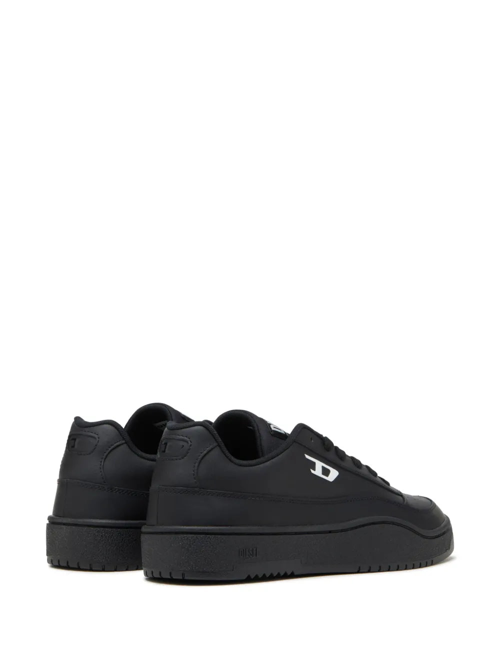 Black Diesel low-top sneakers rear view with padded collar and D logo