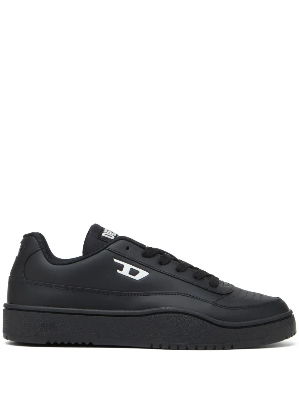 Black Diesel low-top sneakers with lace-up closure and side D logo