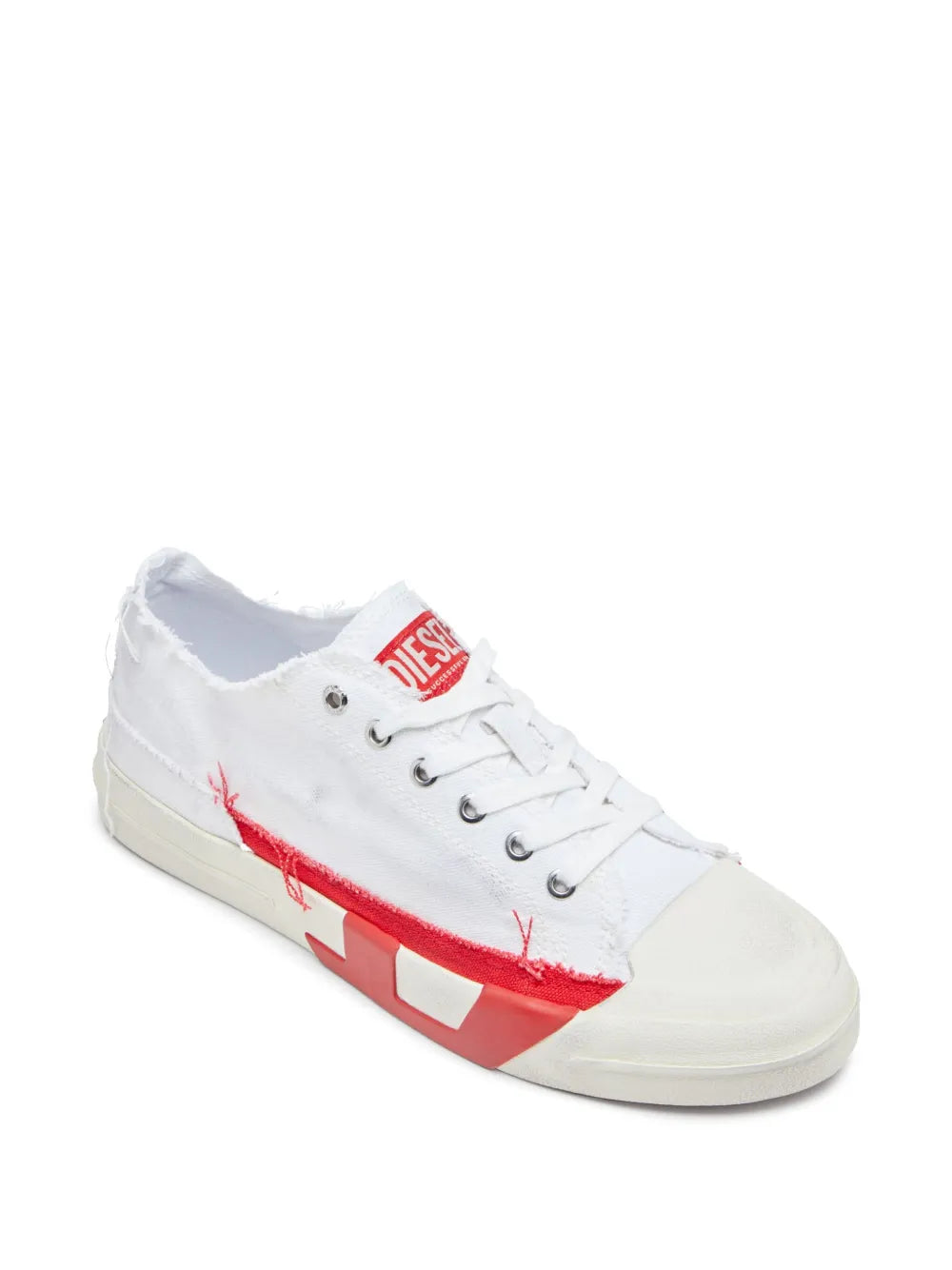 Diesel S-D-Verse sneakers in white with red graphic midsole and lace-up front