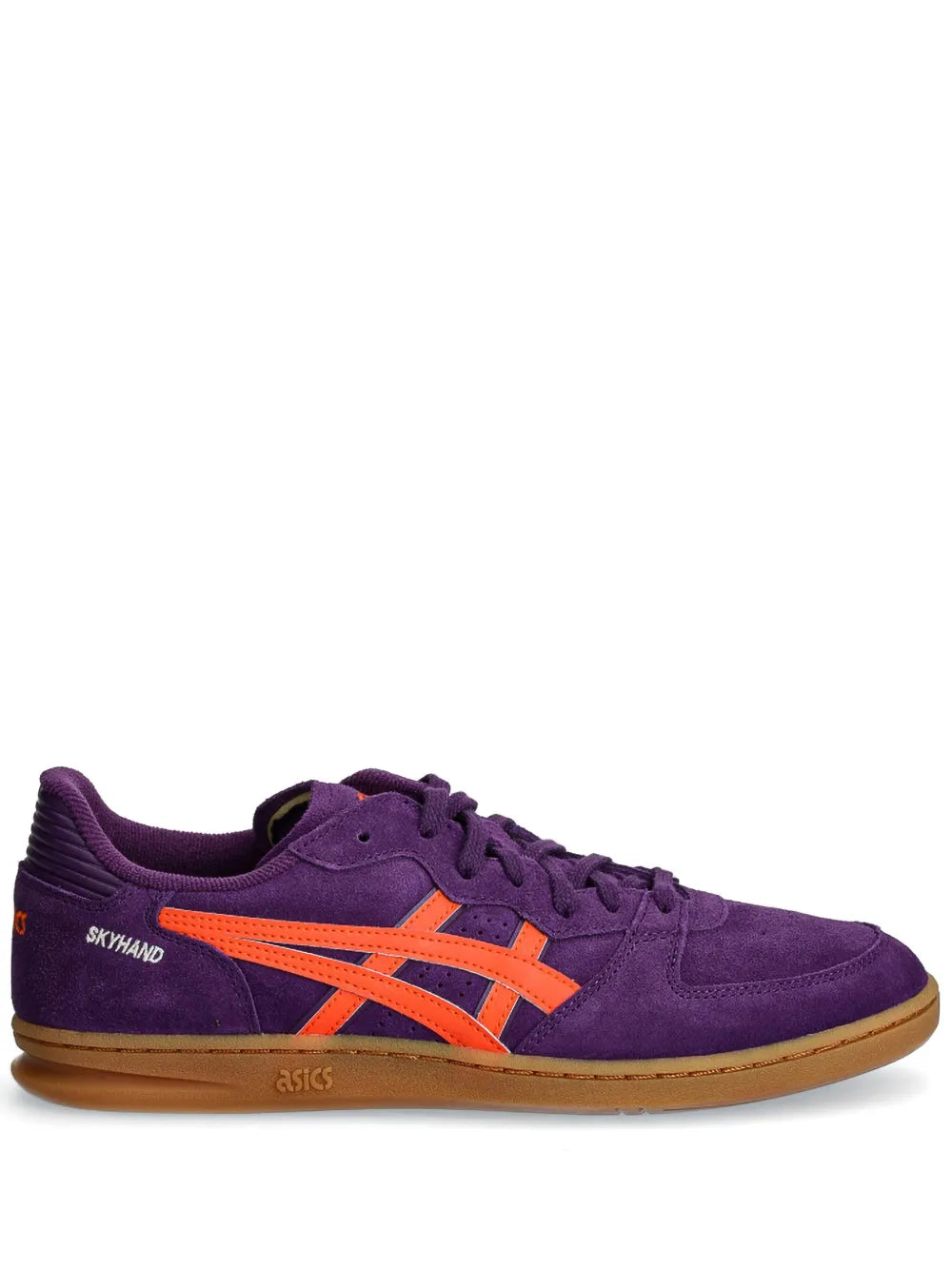 ASICS Skyhand OG purple sneakers with orange stripe detail and gum outsole