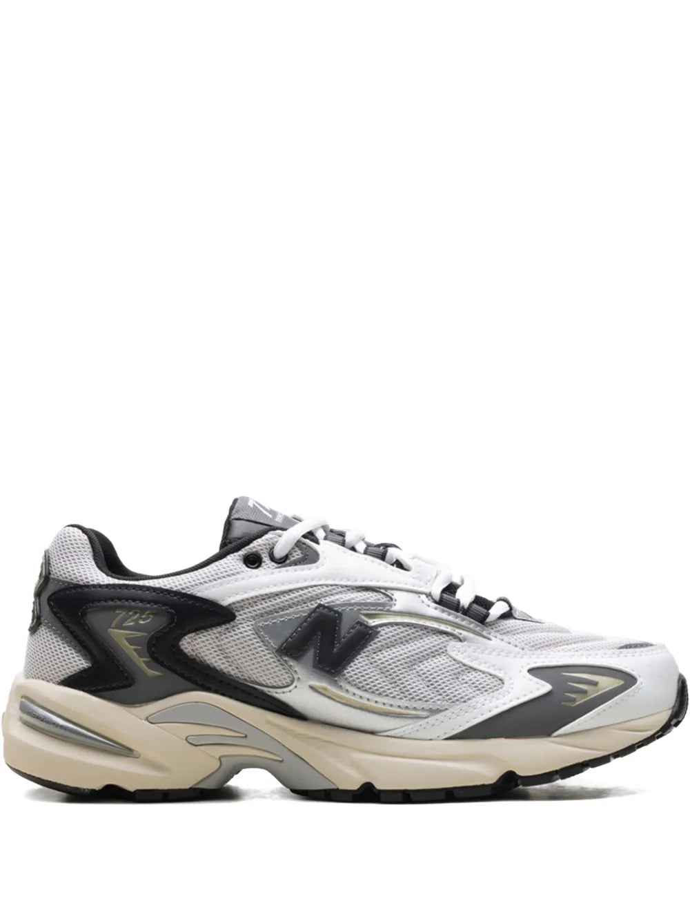 New Balance 725V1 lace-up sneakers with mesh upper, white/black and dark accents