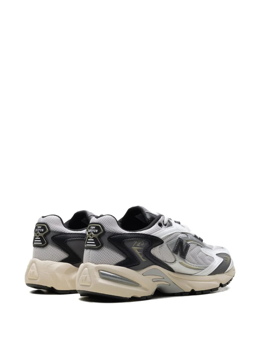 New Balance 725V1 lace-up sneakers, white/black with cushioned collar and rear branding