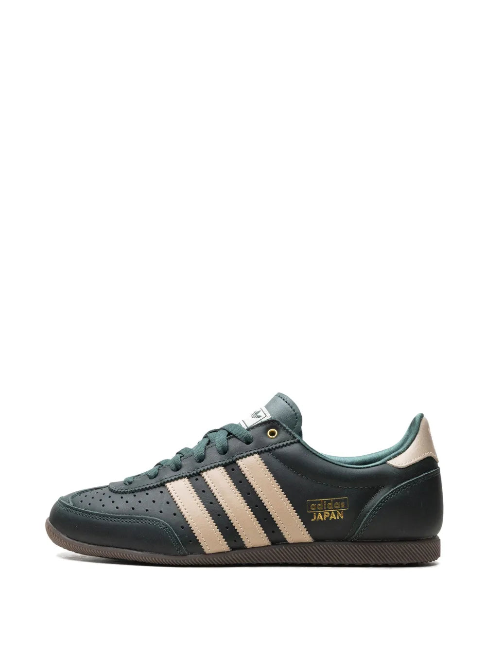 adidas Japan sneakers in dark teal with beige stripes, teal laces