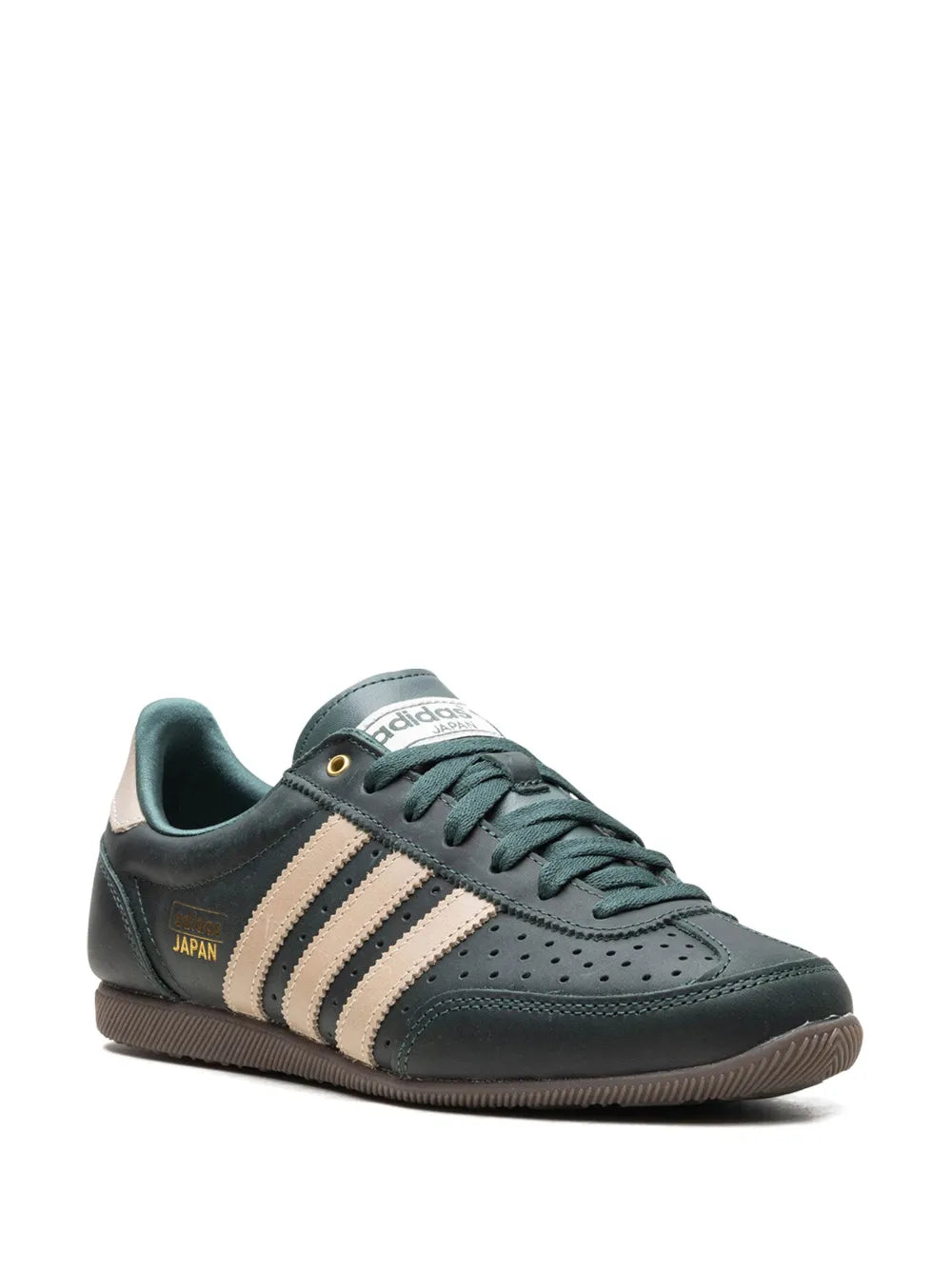 adidas Japan sneakers, dark teal leather with beige triple stripes and teal laces