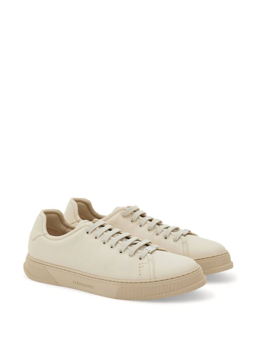 Ferragamo low-top sneakers, light beige with lace-up and textured rubber midsole