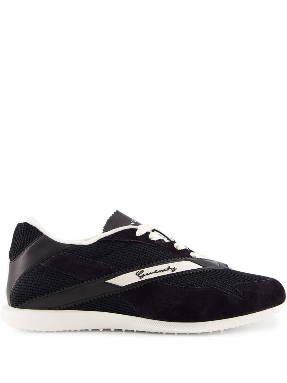 Givenchy logo sneakers, black with suede and mesh panels, lace-up, white sole