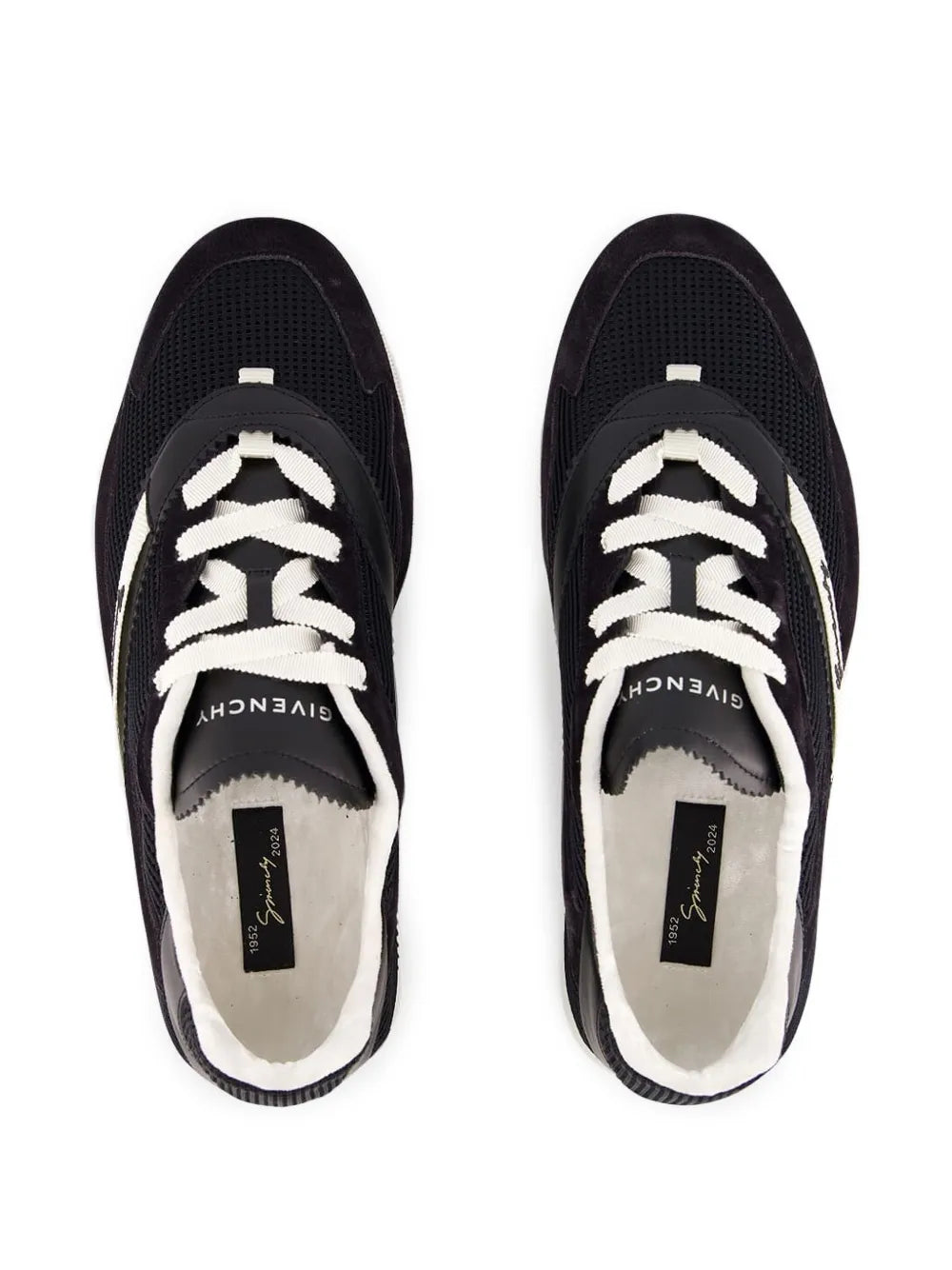 Givenchy logo sneakers, black with white lining and lace-up front view