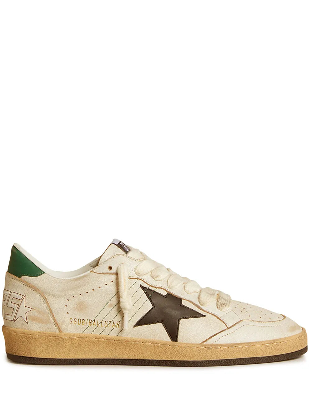 Golden Goose Ball Star sneakers, cream leather with black star and green heel tab