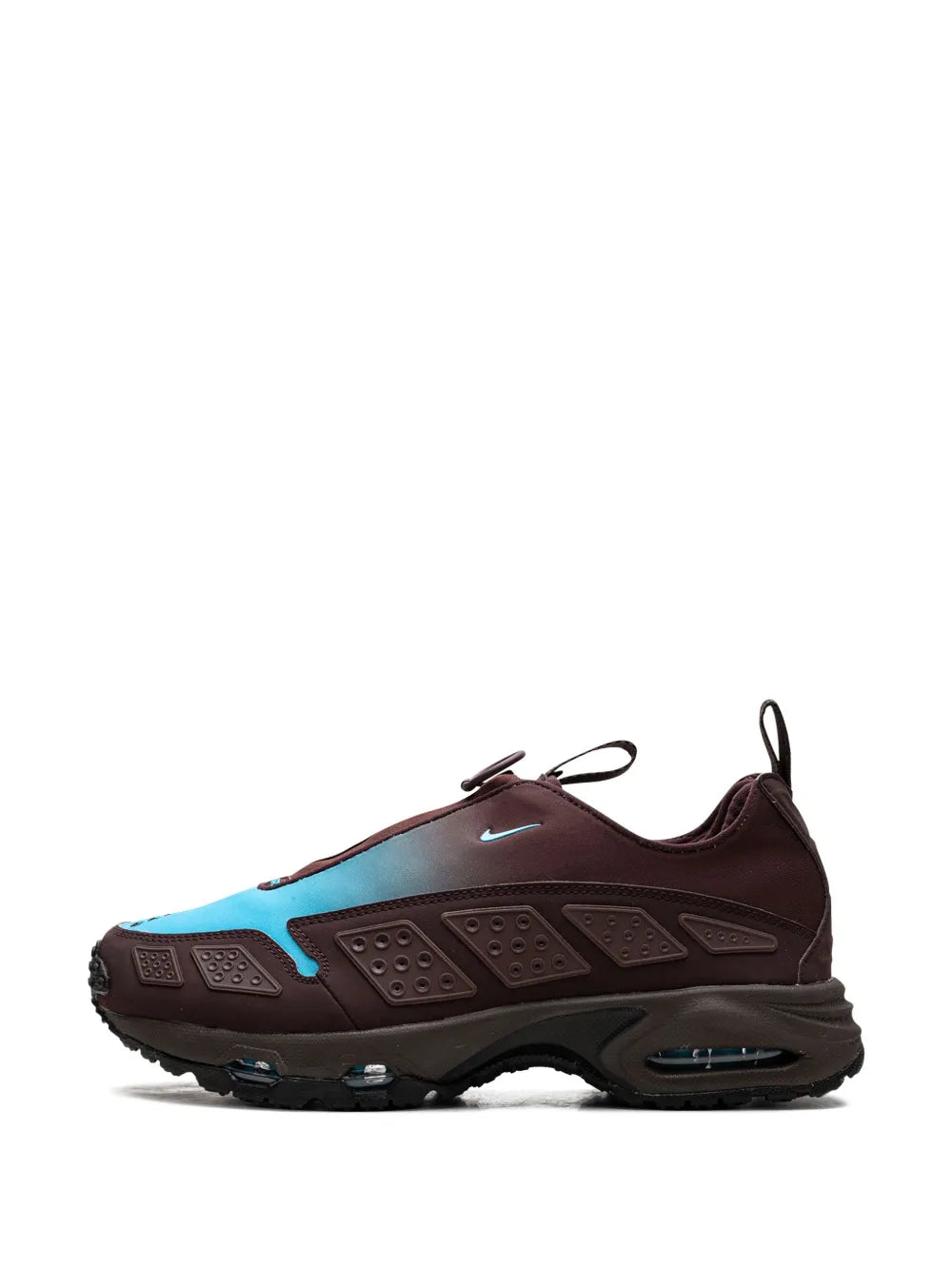 Brown and teal Nike Air Max Sunder sneaker with lace-up loops and sport logo