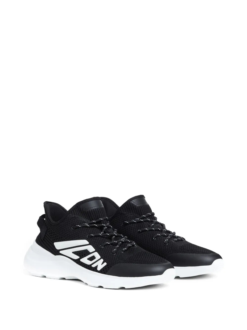 Black Dsquared2 logo sneakers, low-top lace-up style with white emblem detail