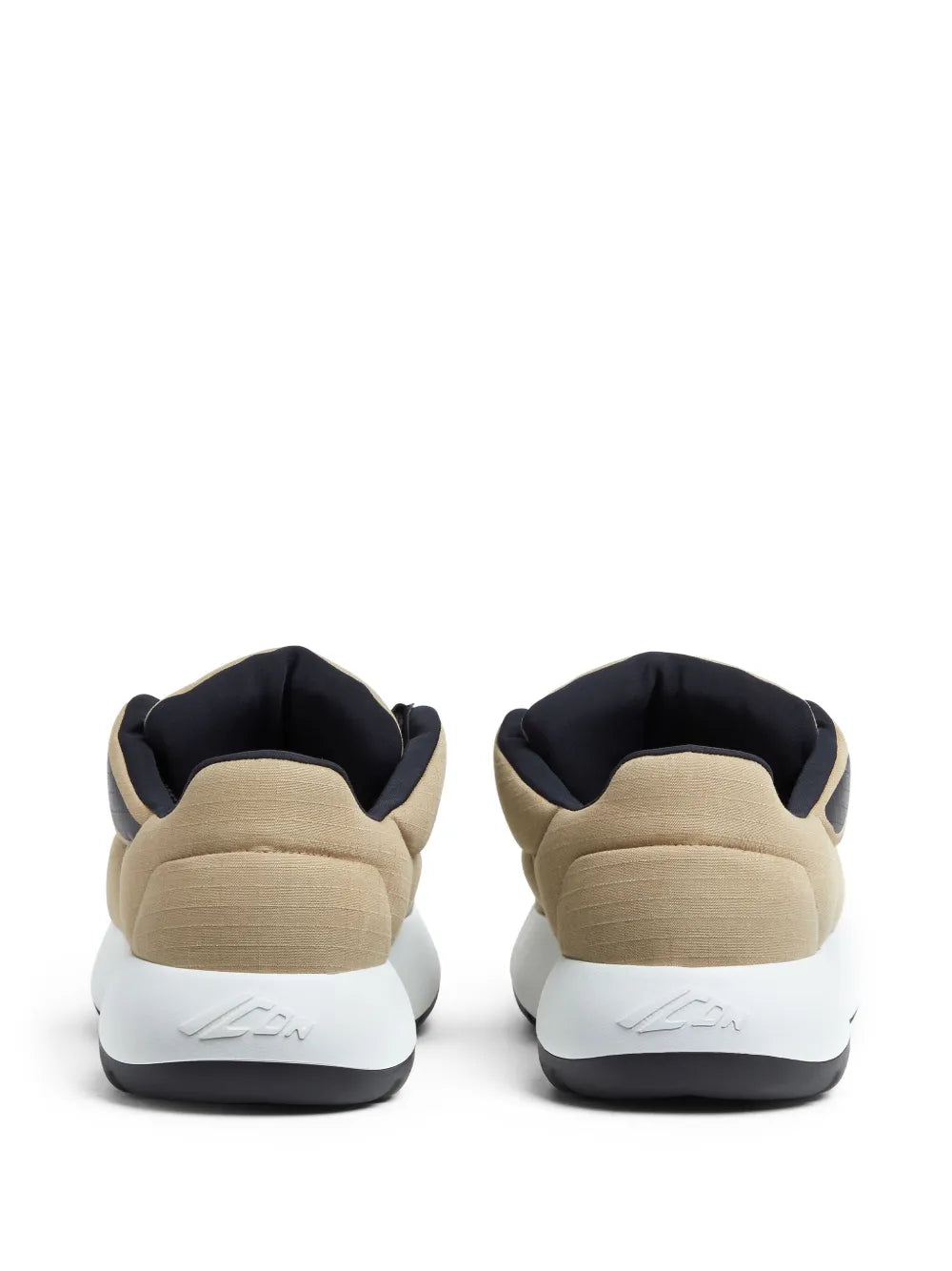 Dsquared2 Icon New Generation sneakers, taupe fabric, rear view with white sole