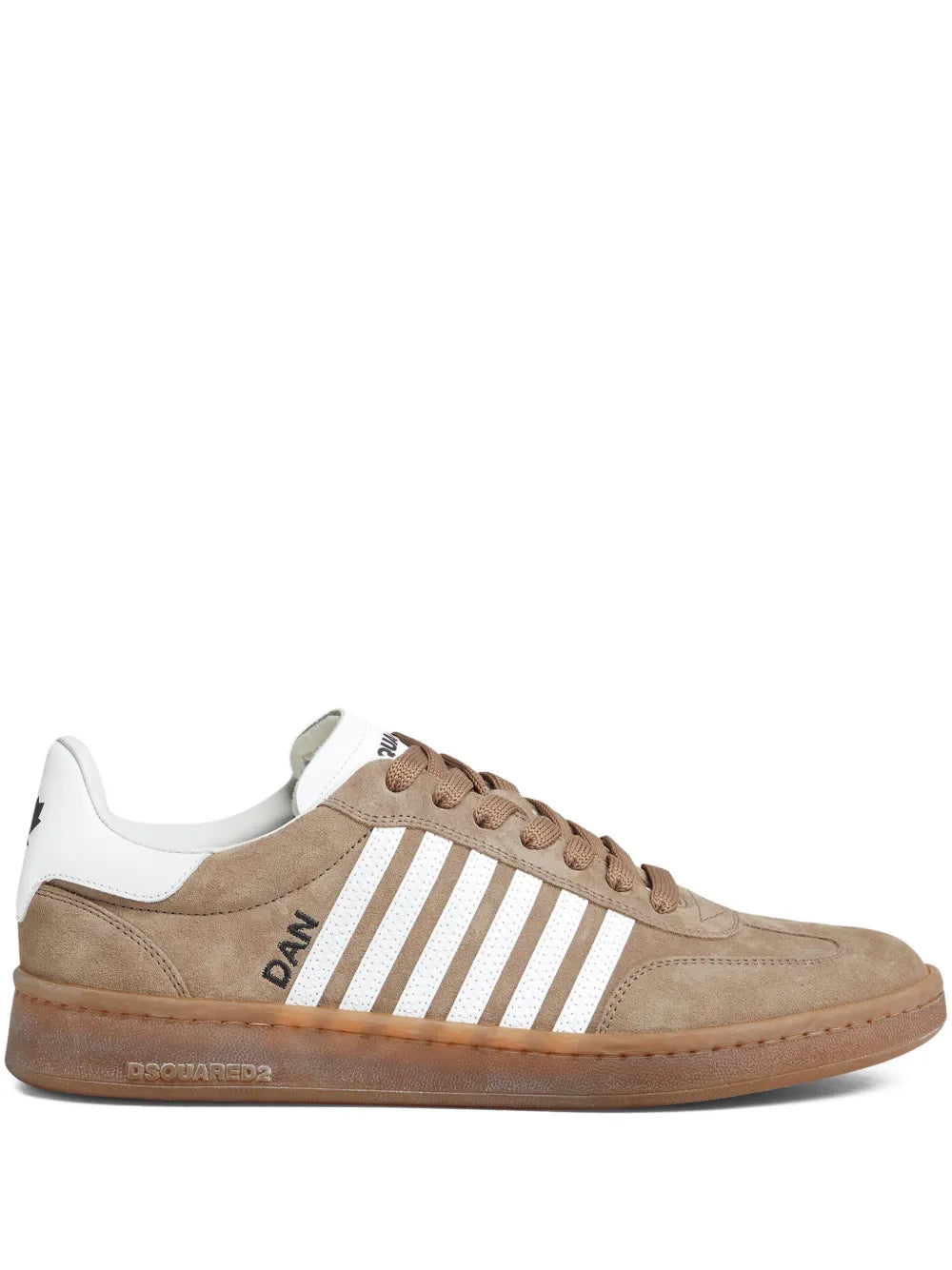 Dsquared2 Boxer sneakers, light brown suede with white stripe panels and gum sole