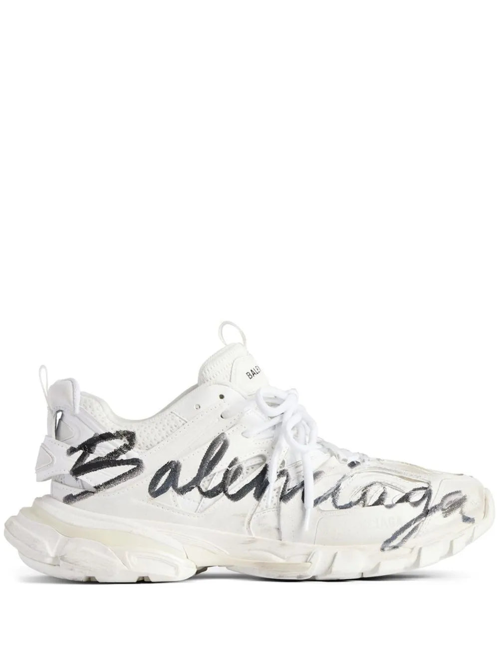 Balenciaga 3Rd Track sneaker in white with black logo script, lace-up