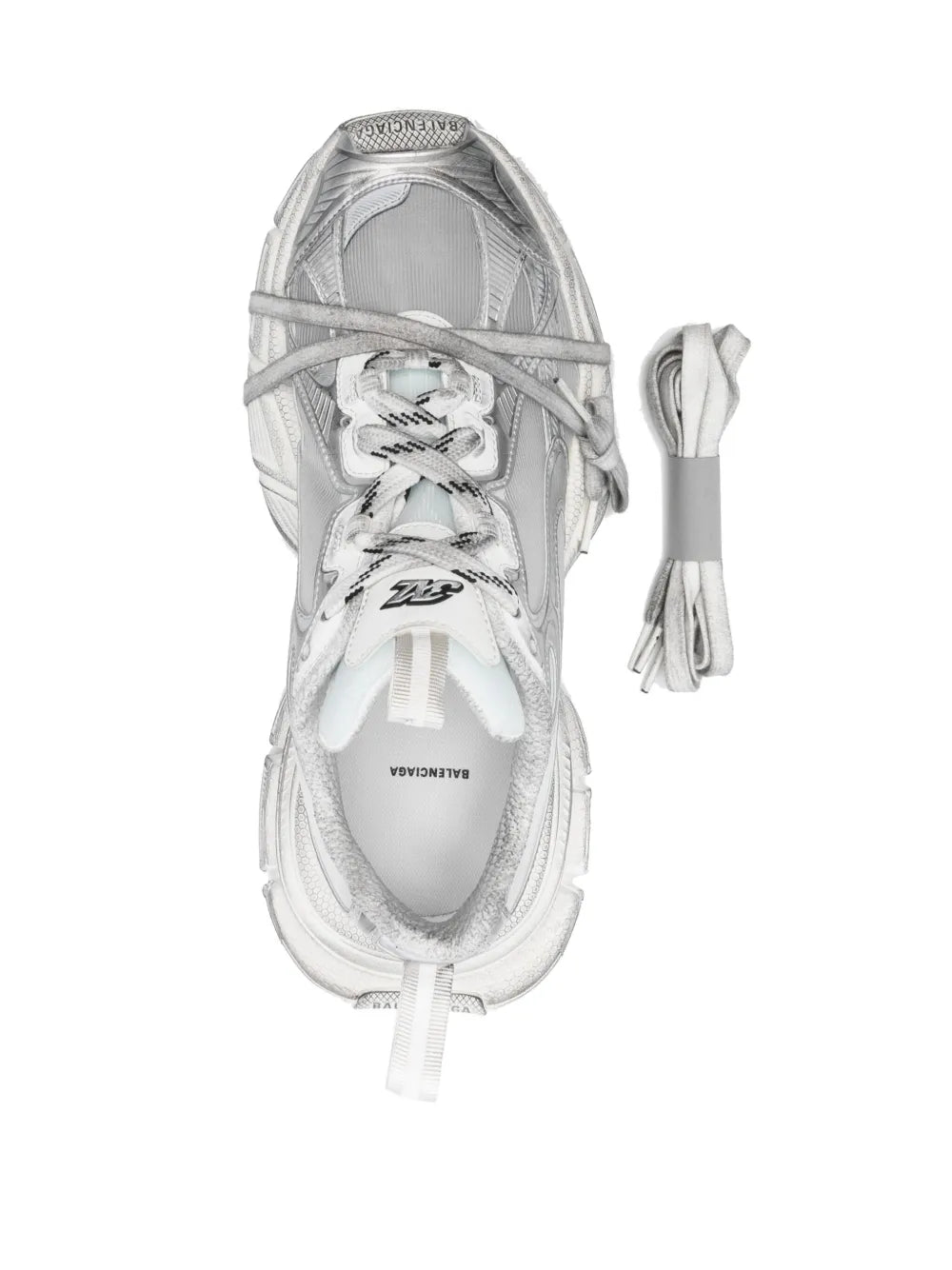 Silver-tone 3XL sneakers, lace-up with open tongue and visible inner lining