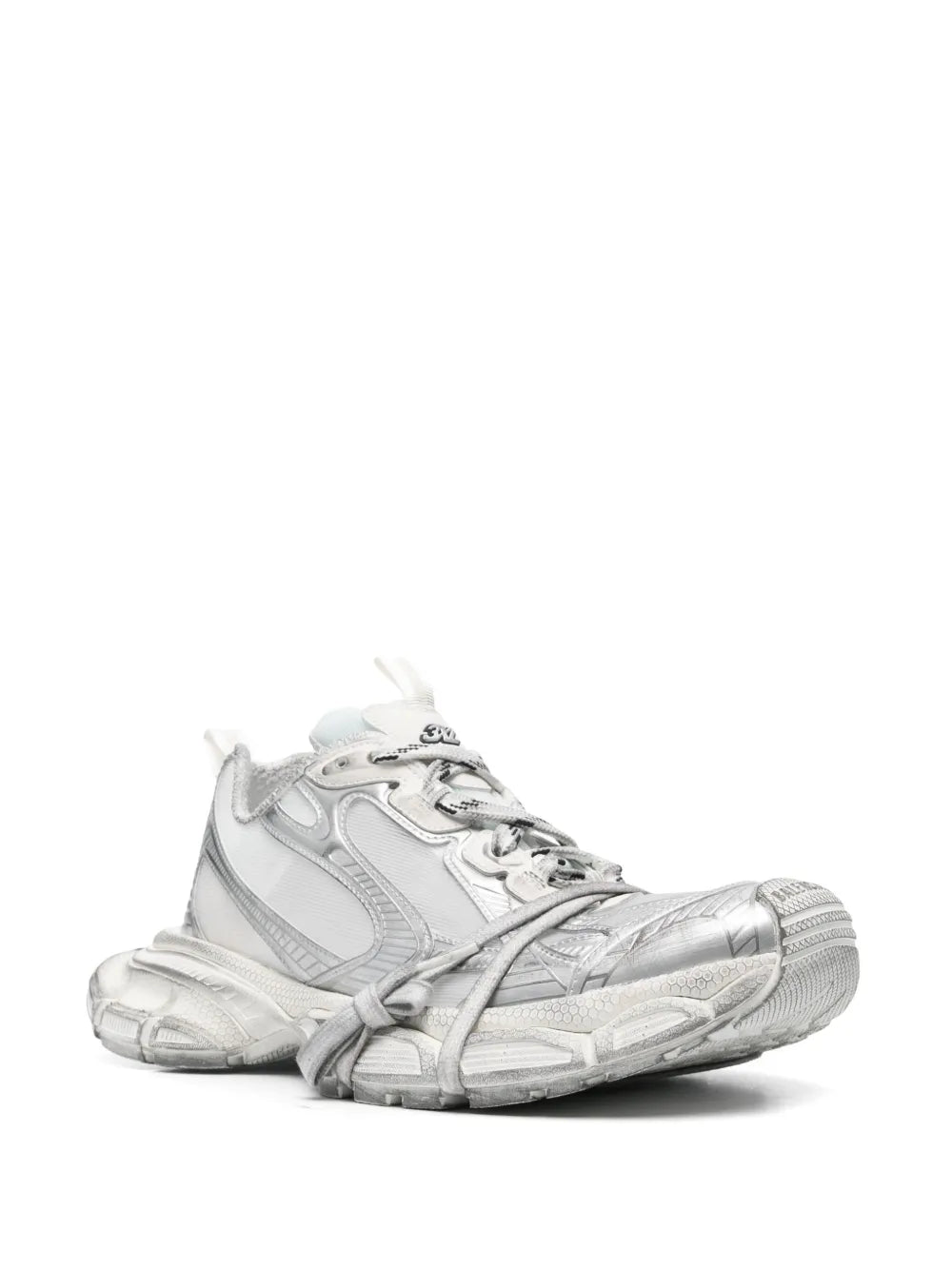 Silver-tone and white 3XL sneakers, lace-up with thick sole and molded panels