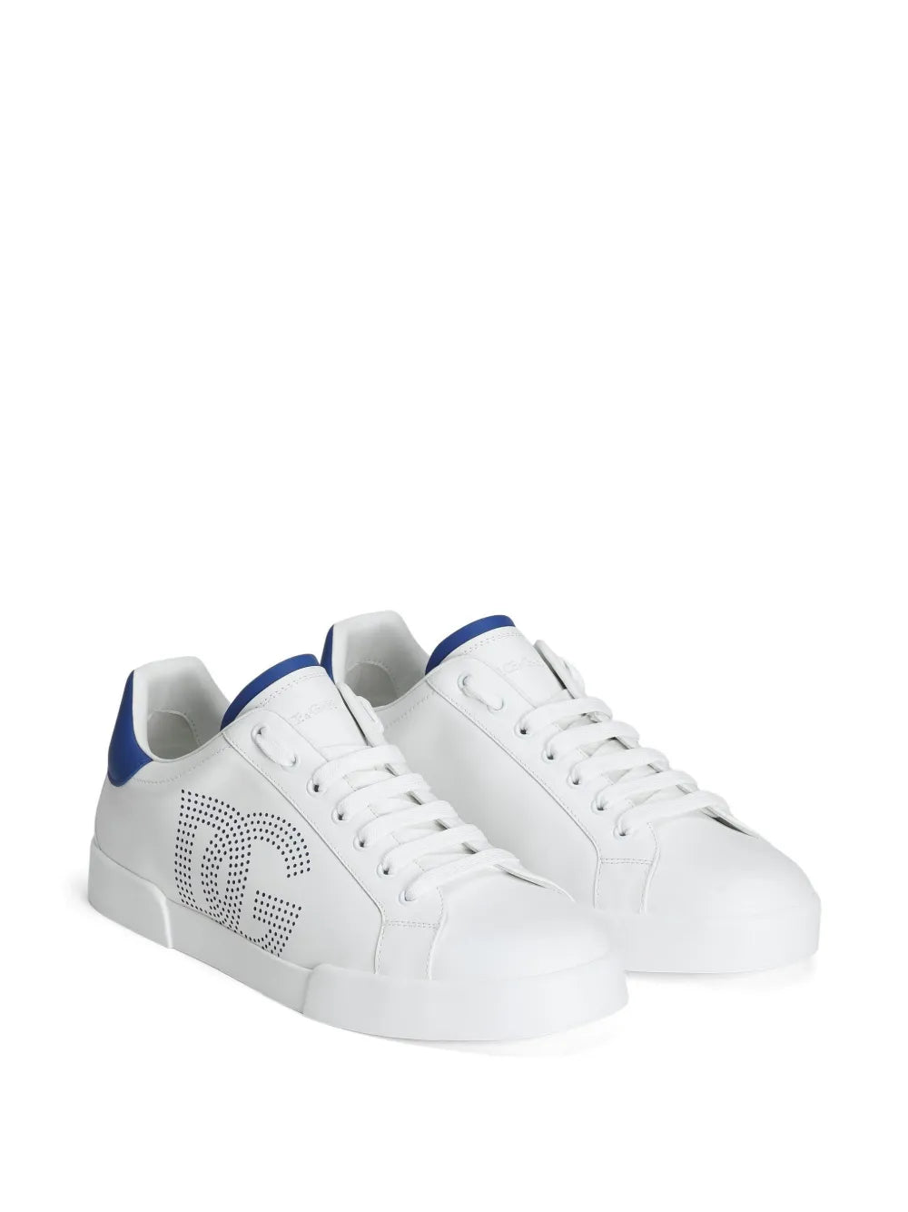 Dolce & Gabbana Portofino white sneakers with blue heel tab, perforated DG logo