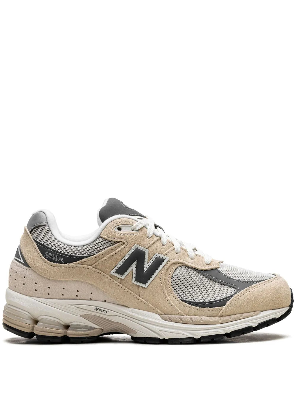 New Balance 2002R low-top sneakers, beige suede and grey mesh with N logo