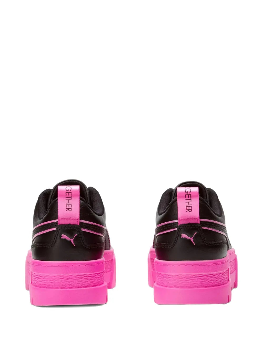PUMA Mayze Bca heel sneakers: black shoe with pink midsole and PUMA logo tab