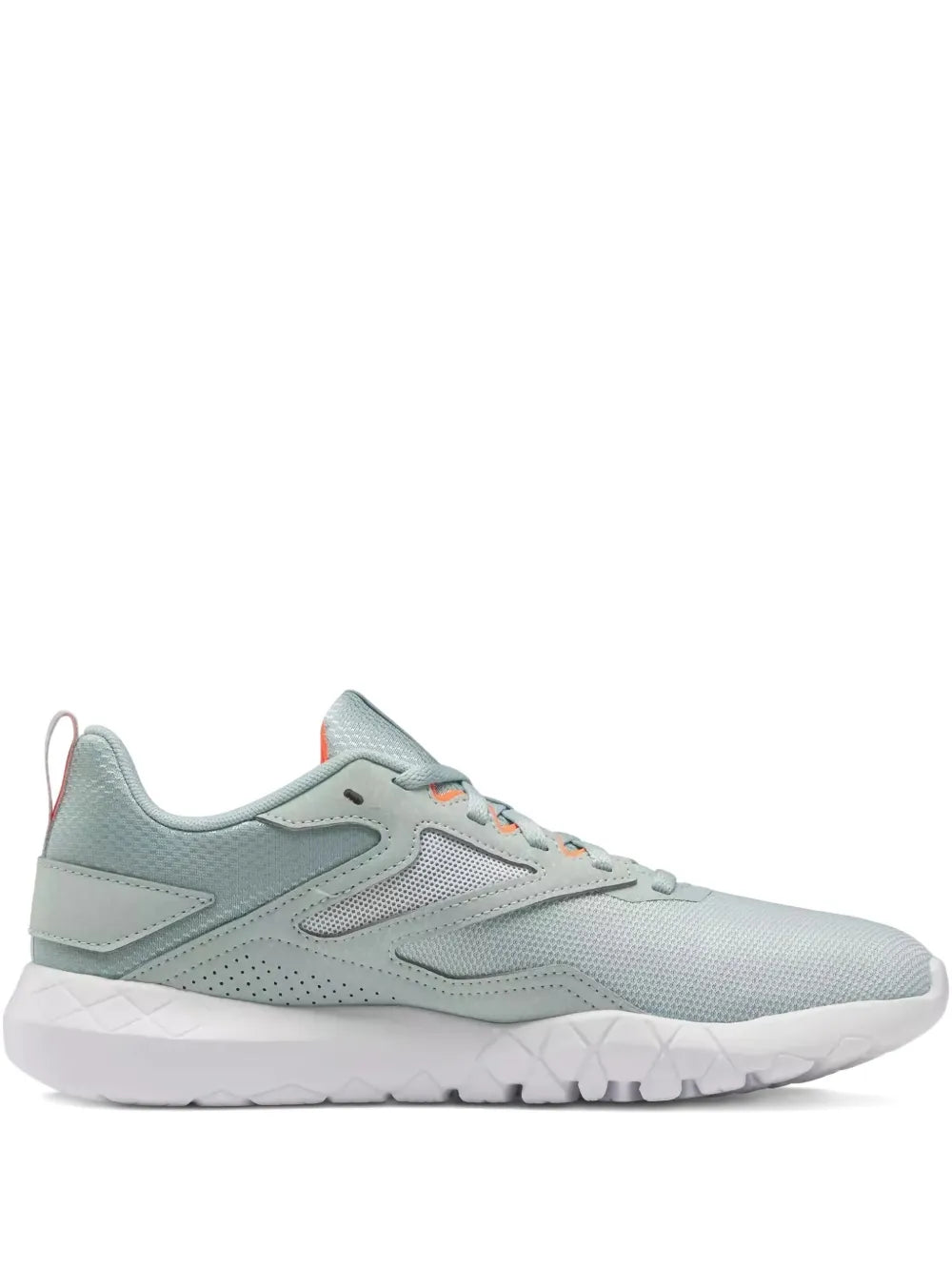 Reebok Flexenergy TR 4 running sneaker in light green mesh, orange accents, padded sole