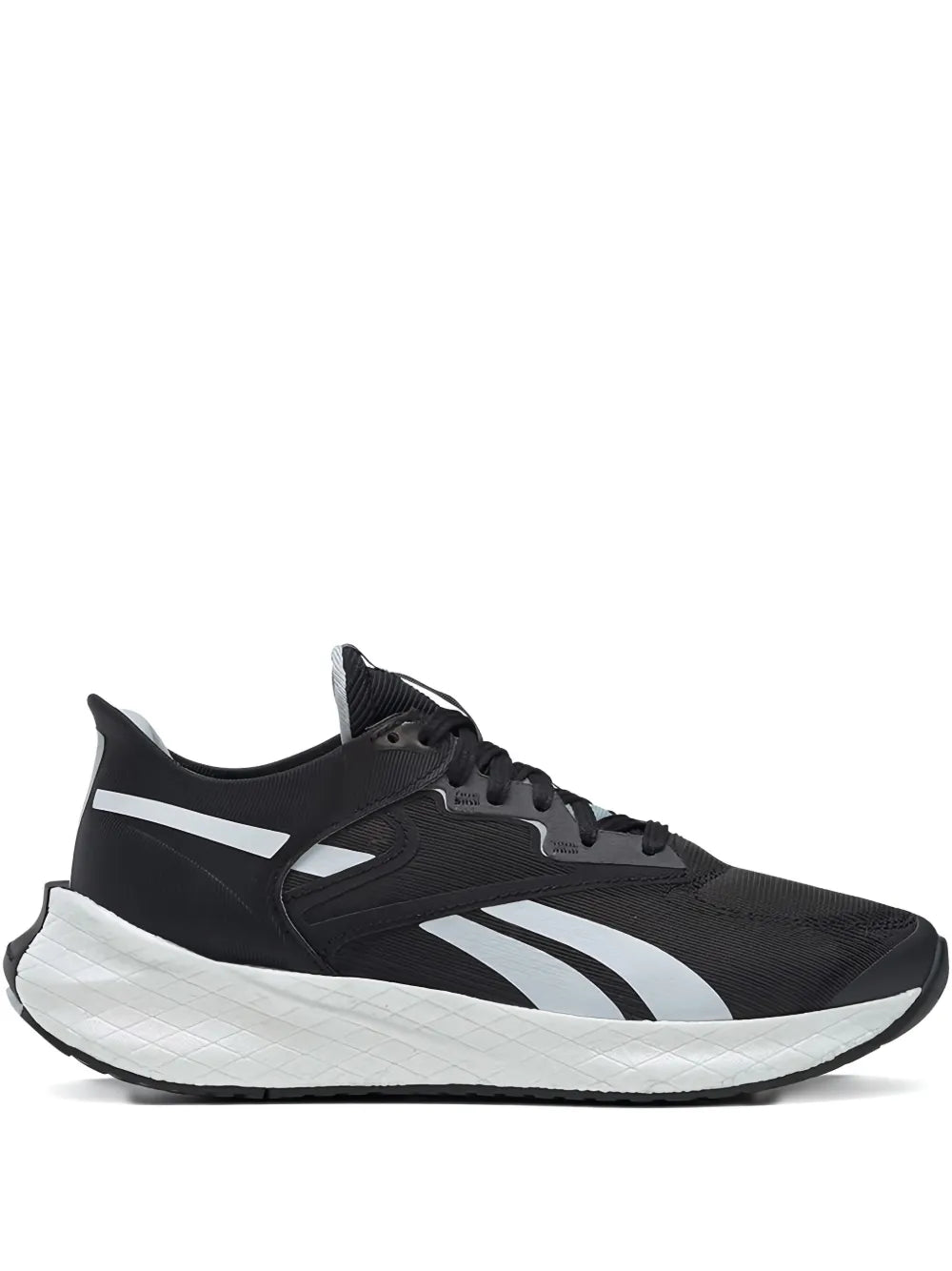 Reebok black running shoes, lace-up knit upper with white logo