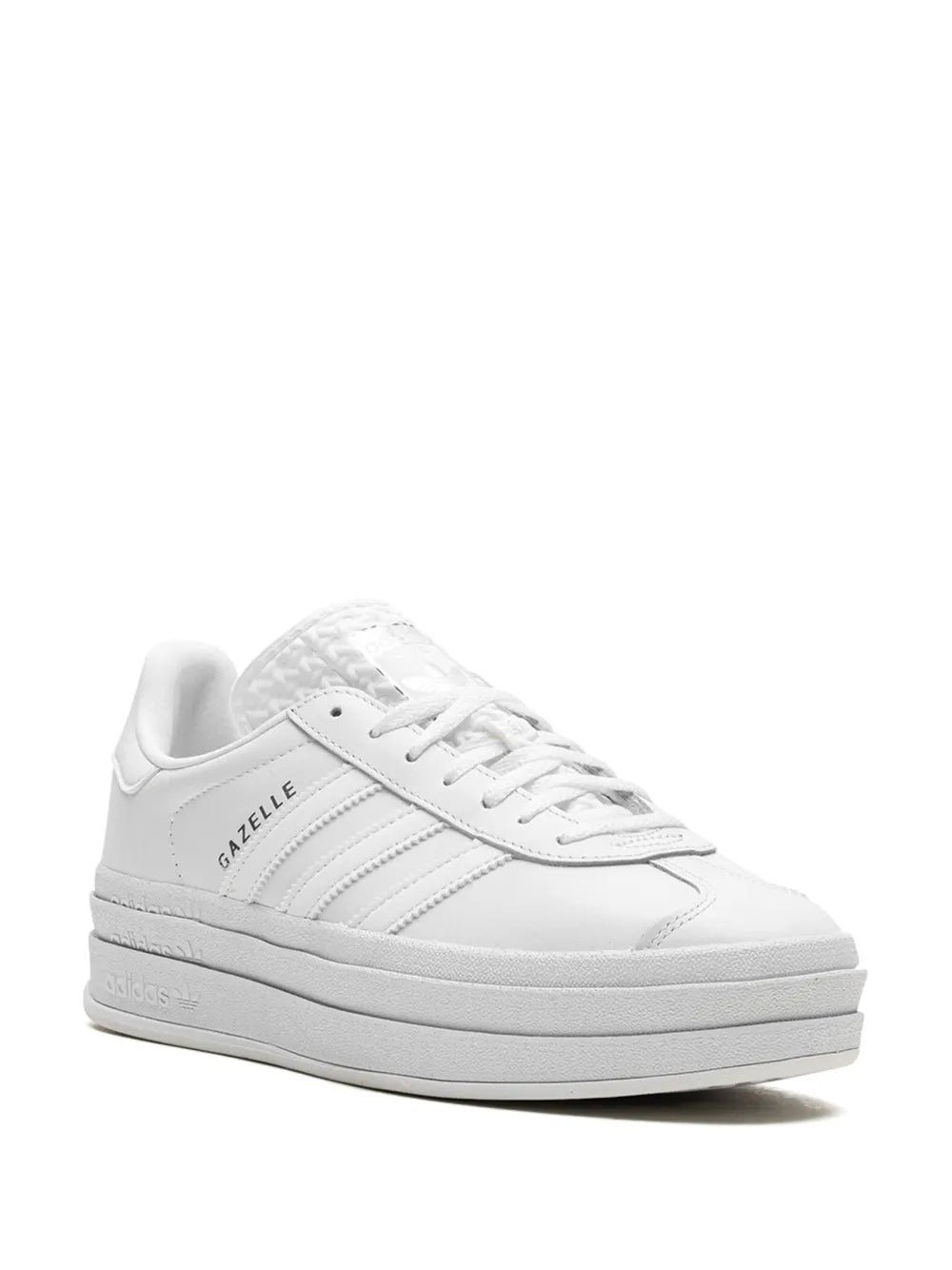 White adidas Gazelle Bold sneakers, lace-up low profile with textured tongue