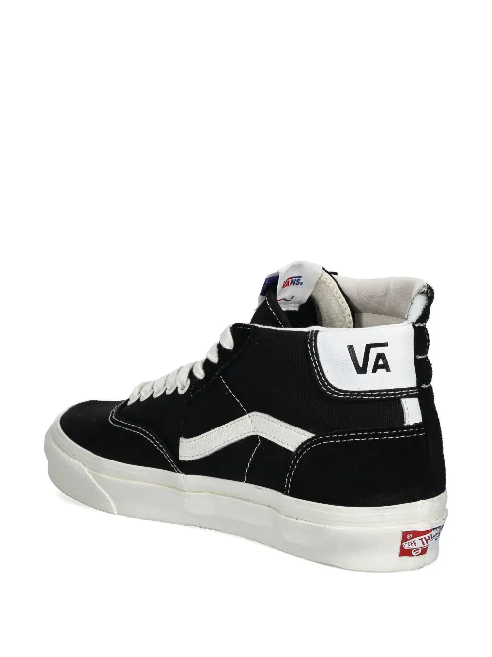 Black high-top sneaker with white VA heel patch and lace-up front