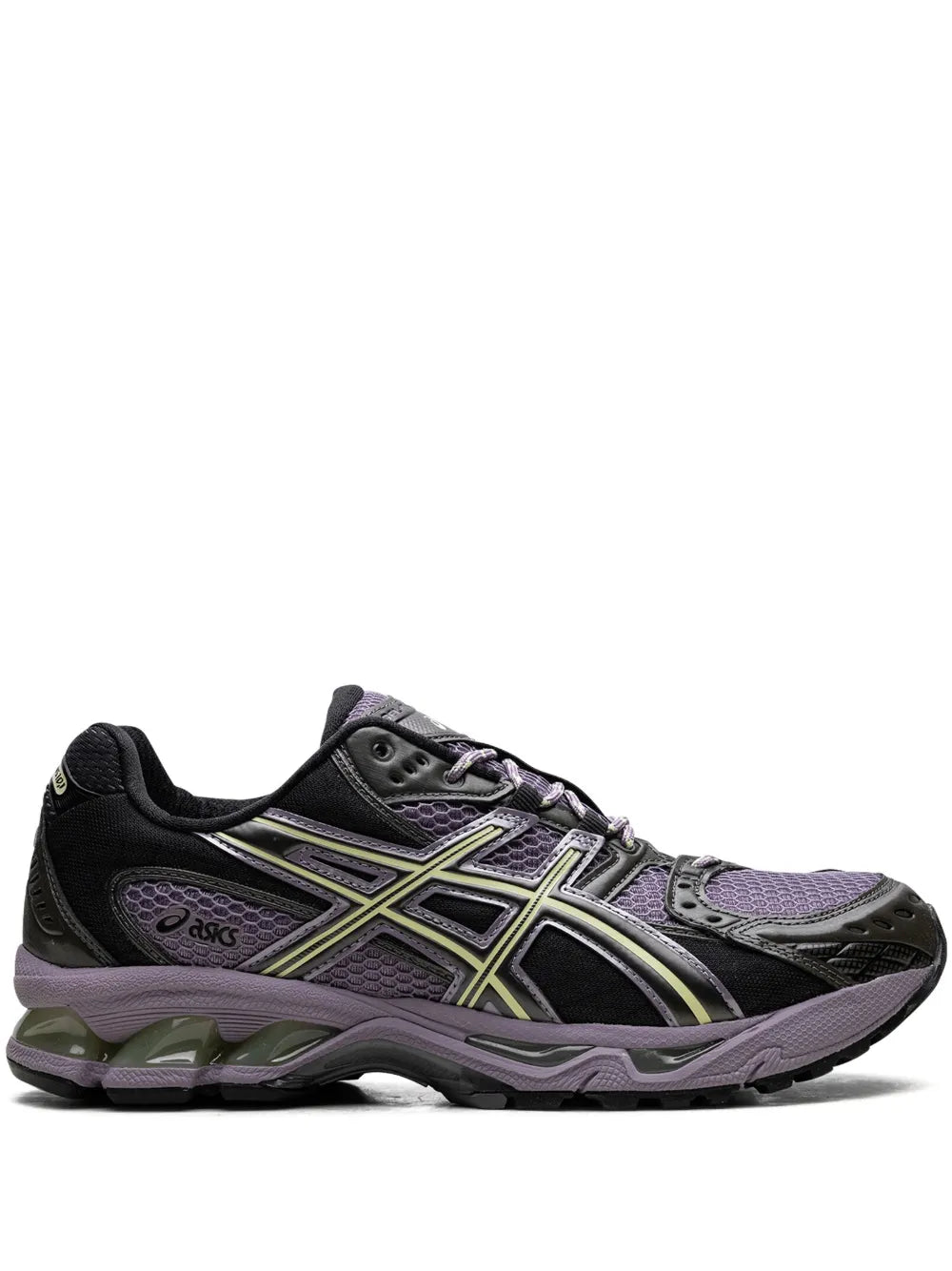 ASICS Gel-Nimbus 10.1 running shoes in black with purple and neon green accents