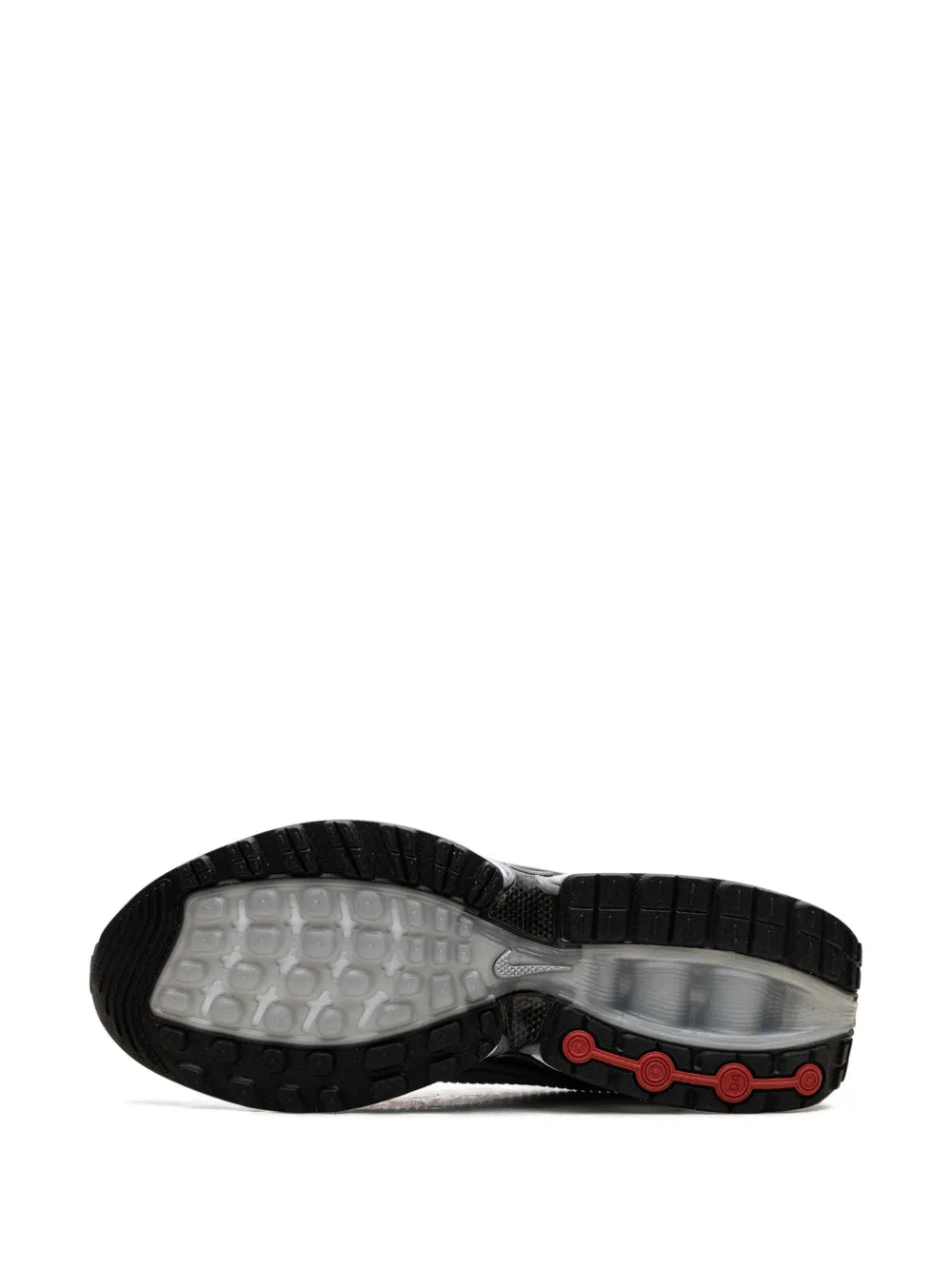 Nike Air Max shoe outsole with black tread, gray pods, and red traction detail
