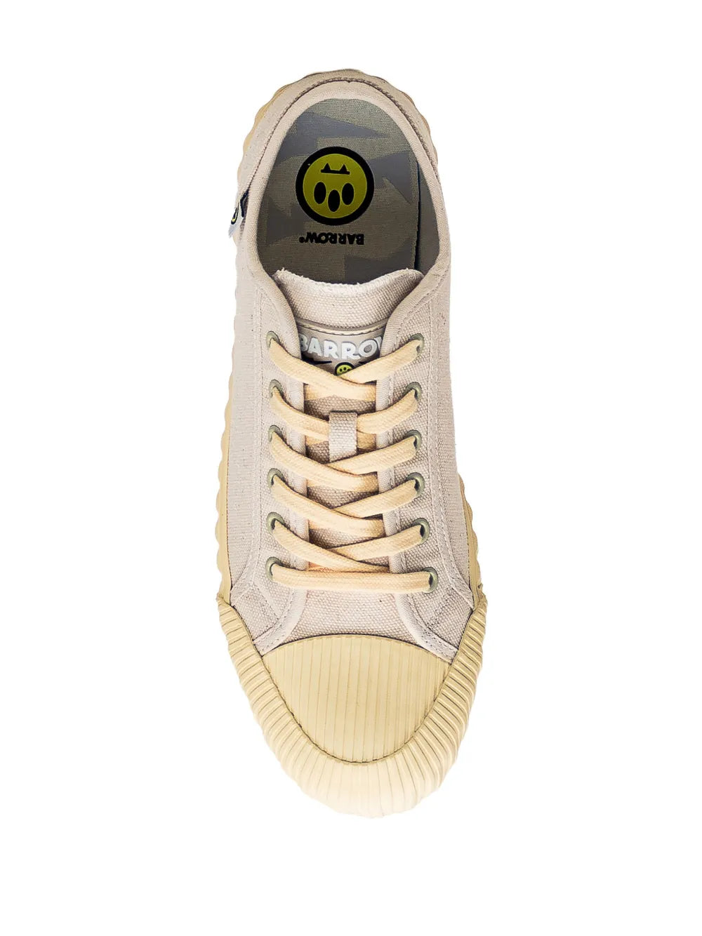 Light pink lace-up low-top trainer with logo patch inside collar and gum sole
