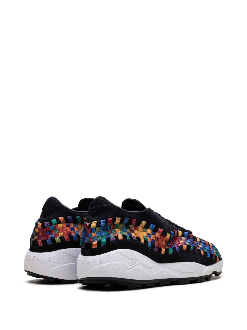 Nike Air Footscape Rainbow sneakers with black heel and multicolor woven upper, white sole